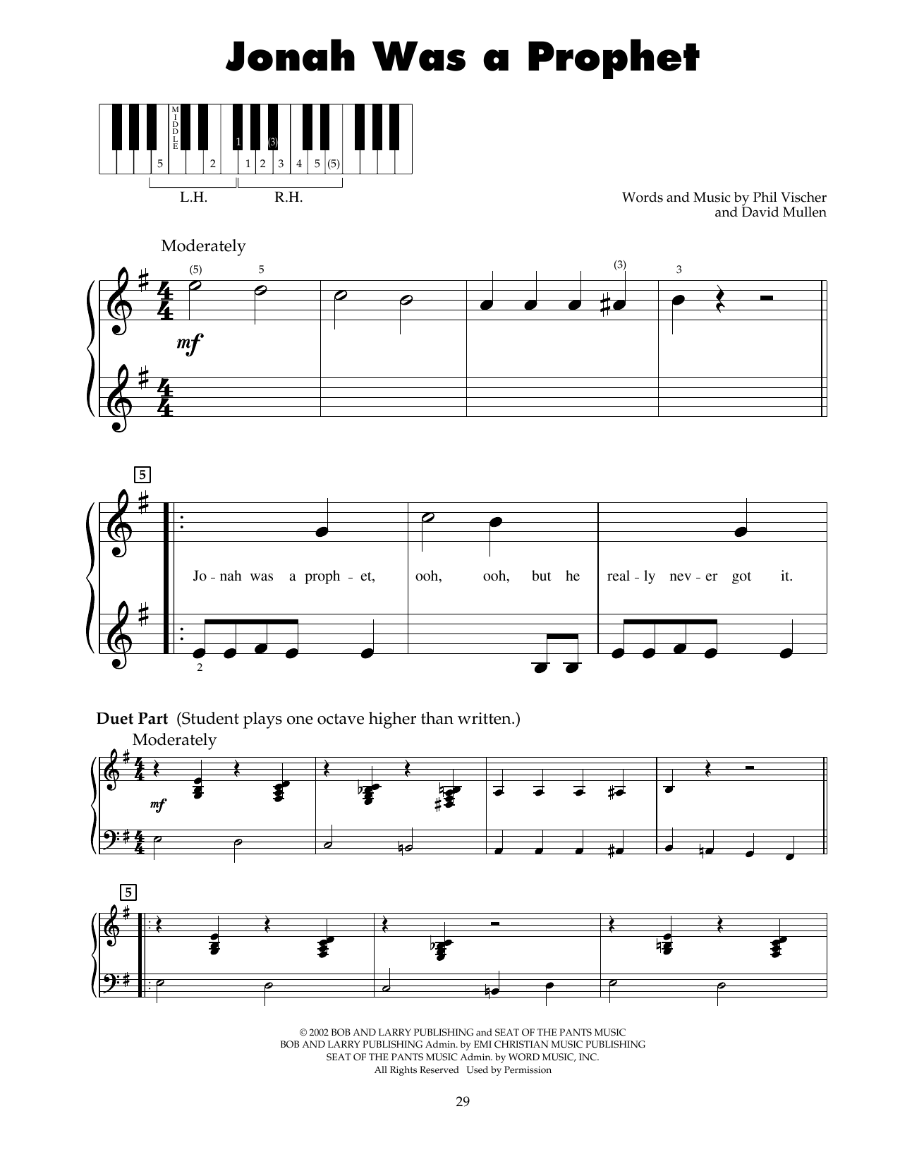 Download Phil Vischer Jonah Was A Prophet (from Jonah - A VeggieTales Movie) Sheet Music and learn how to play 5-Finger Piano PDF digital score in minutes