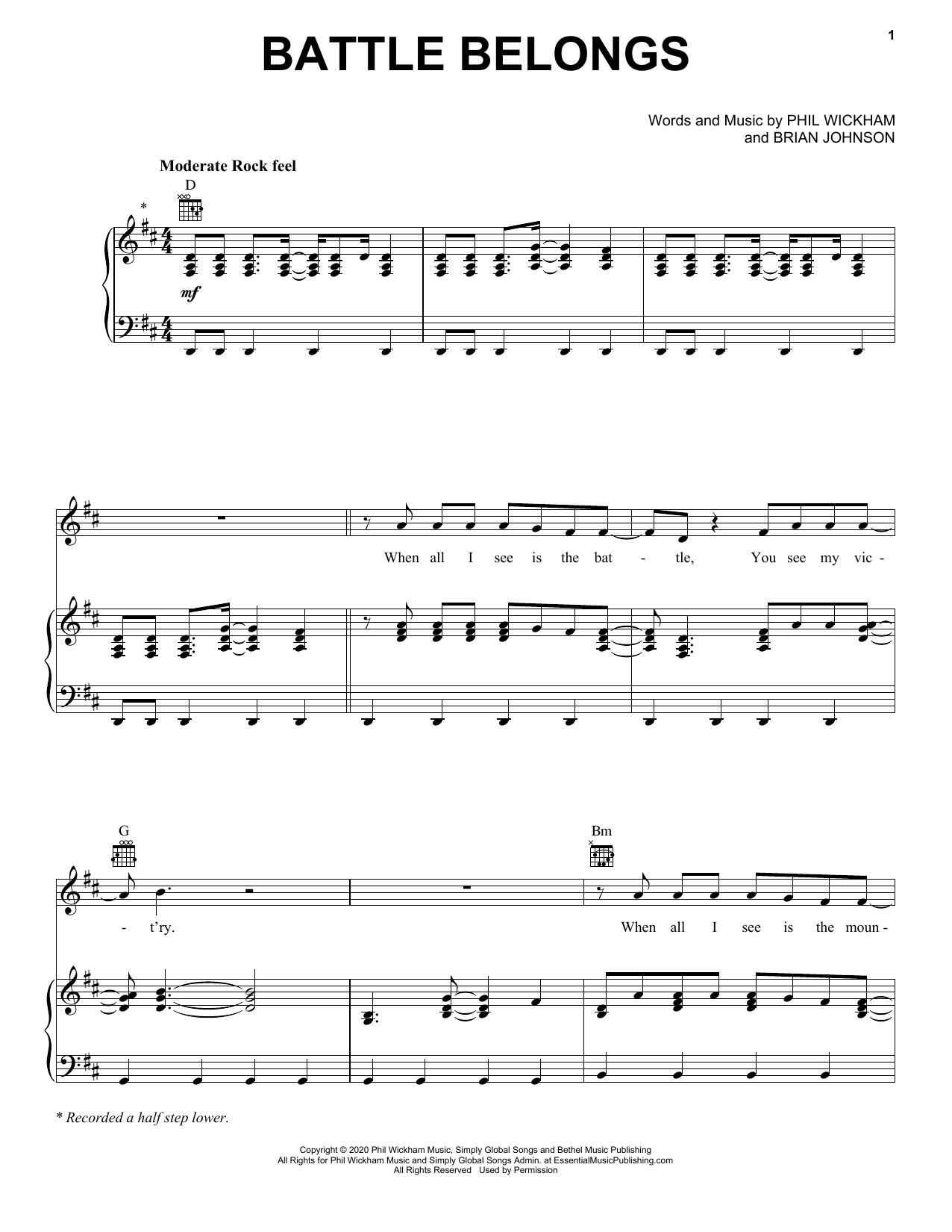 Download Phil Wickham Battle Belongs Sheet Music and learn how to play Piano, Vocal & Guitar Chords (Right-Hand Melody) PDF digital score in minutes
