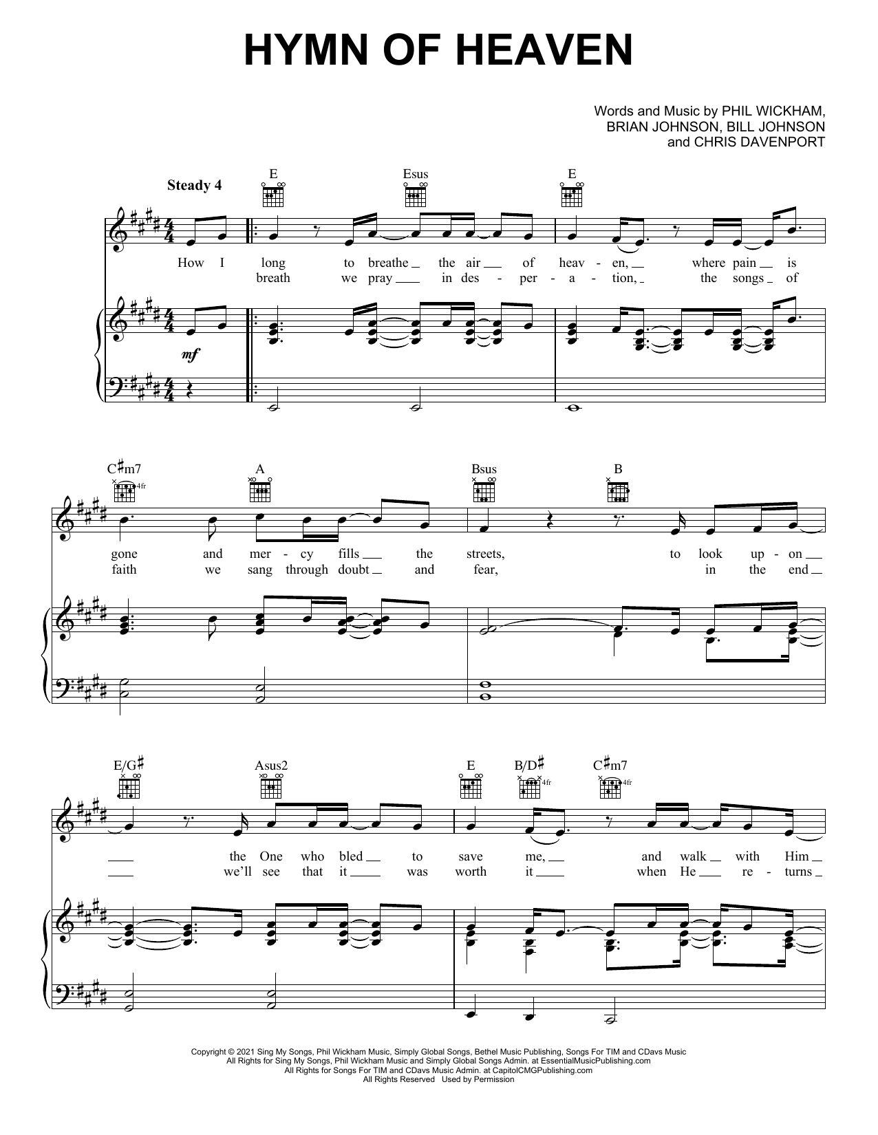 Download Phil Wickham Hymn Of Heaven Sheet Music and learn how to play Piano, Vocal & Guitar Chords (Right-Hand Melody) PDF digital score in minutes