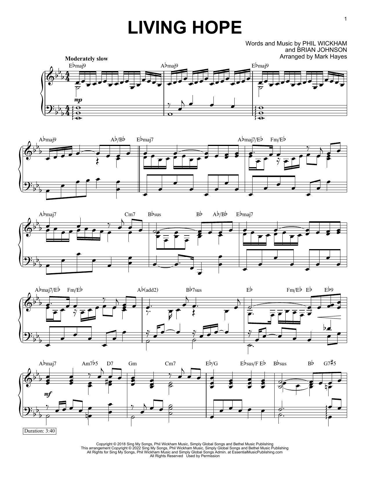 Download Phil Wickham Living Hope (arr. Mark Hayes) Sheet Music and learn how to play Piano Solo PDF digital score in minutes