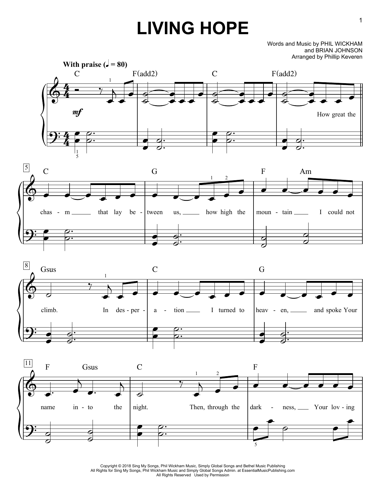 Download Phil Wickham Living Hope (arr. Phillip Keveren) Sheet Music and learn how to play Piano Solo PDF digital score in minutes
