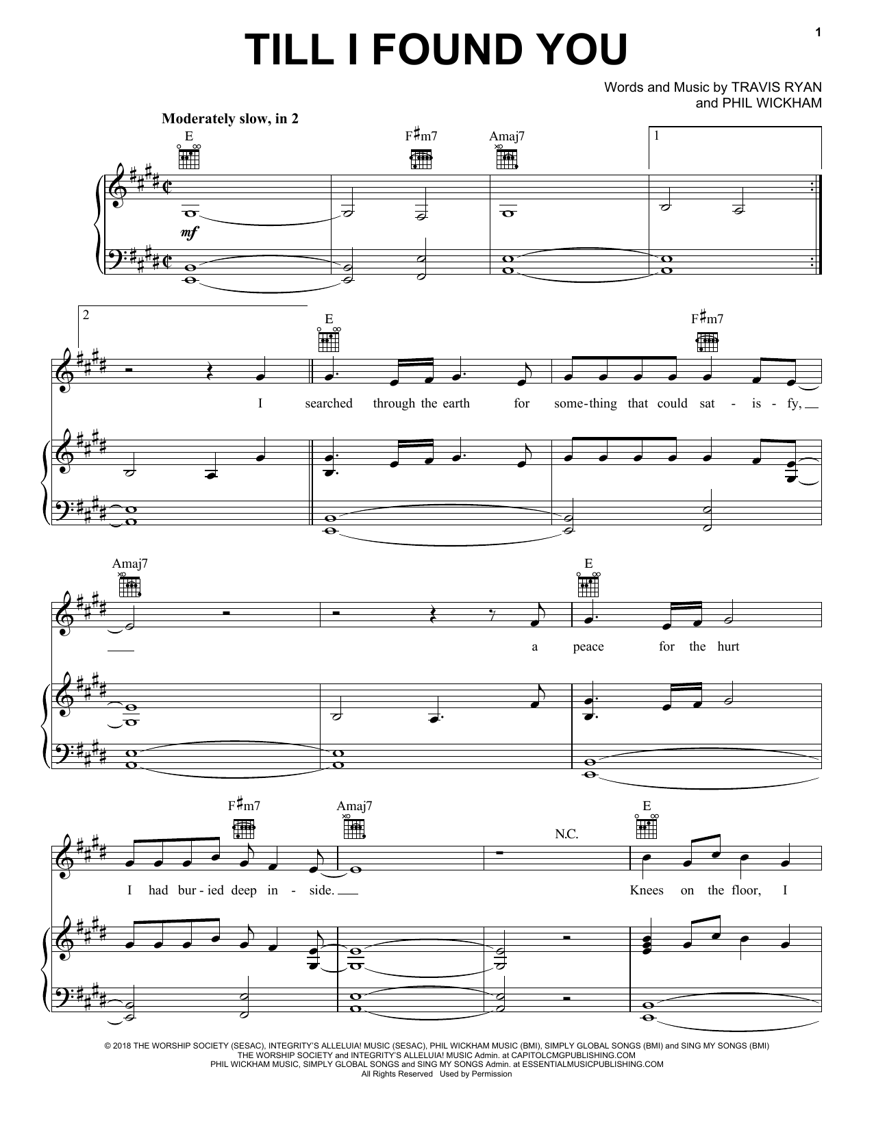 Download Phil Wickham Till I Found You Sheet Music and learn how to play Piano, Vocal & Guitar Chords (Right-Hand Melody) PDF digital score in minutes