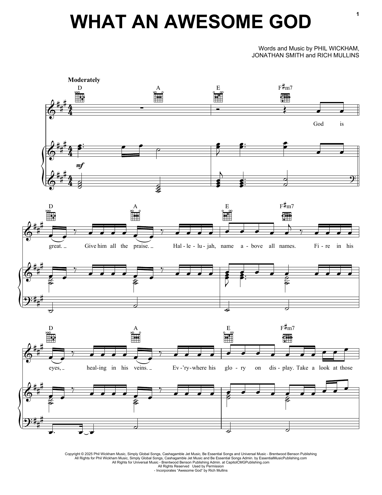 Download Phil Wickham What An Awesome God Sheet Music and learn how to play Piano, Vocal & Guitar Chords (Right-Hand Melody) PDF digital score in minutes