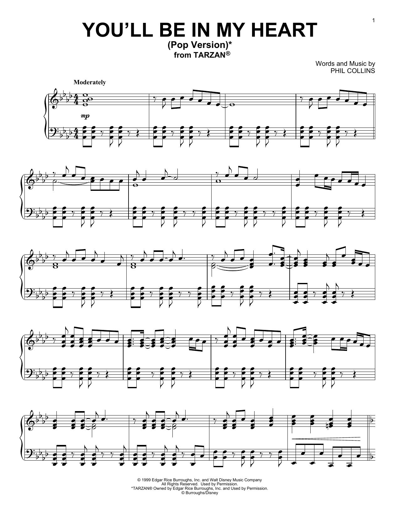 Download Phil Collins Sheet Music and learn how to play Piano, Vocal & Guitar (Right-Hand Melody) PDF score in minutes