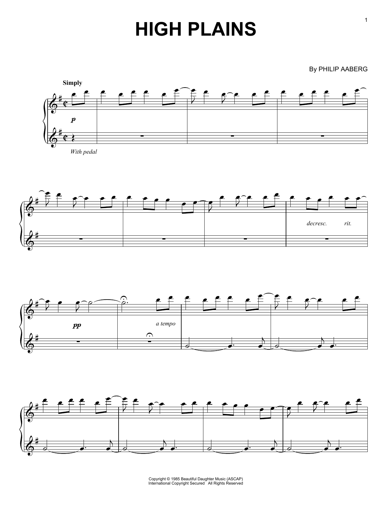 Download Philip Aaberg High Plains Sheet Music and learn how to play Piano Solo PDF digital score in minutes