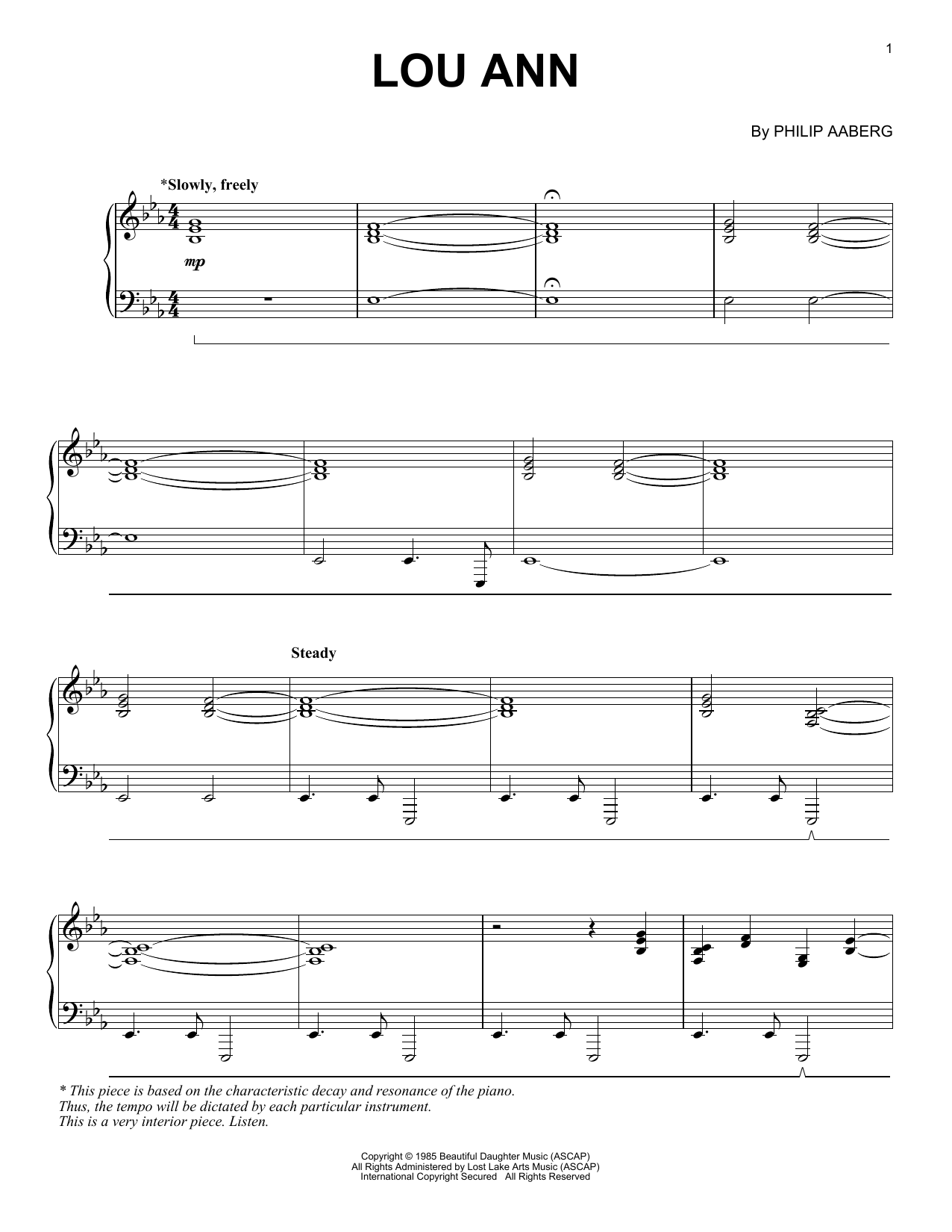 Download Philip Aaberg Lou Ann Sheet Music and learn how to play Piano Solo PDF digital score in minutes