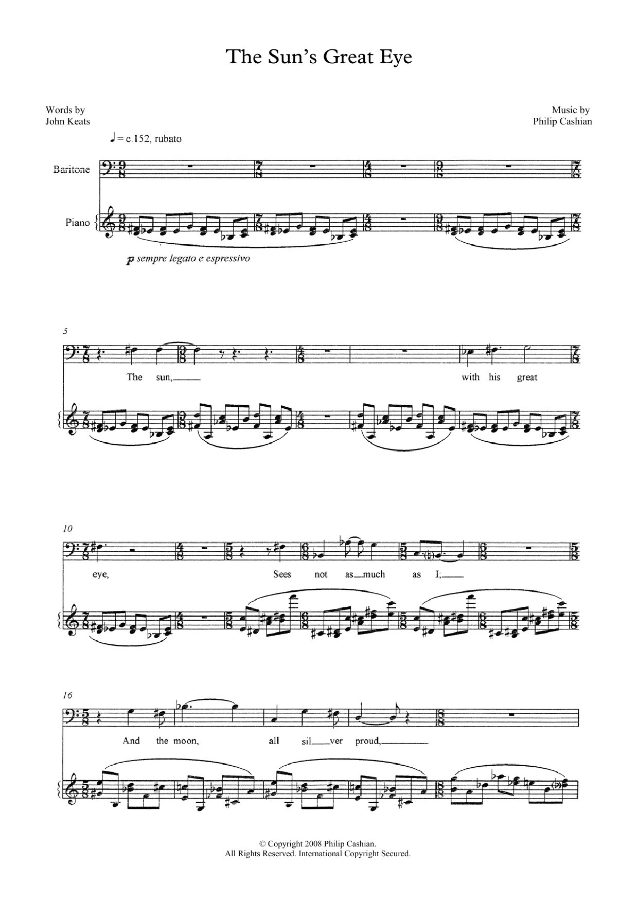 Download Philip Cashian The Sun's Great Eye (for baritone & piano) Sheet Music and learn how to play Piano & Vocal PDF digital score in minutes