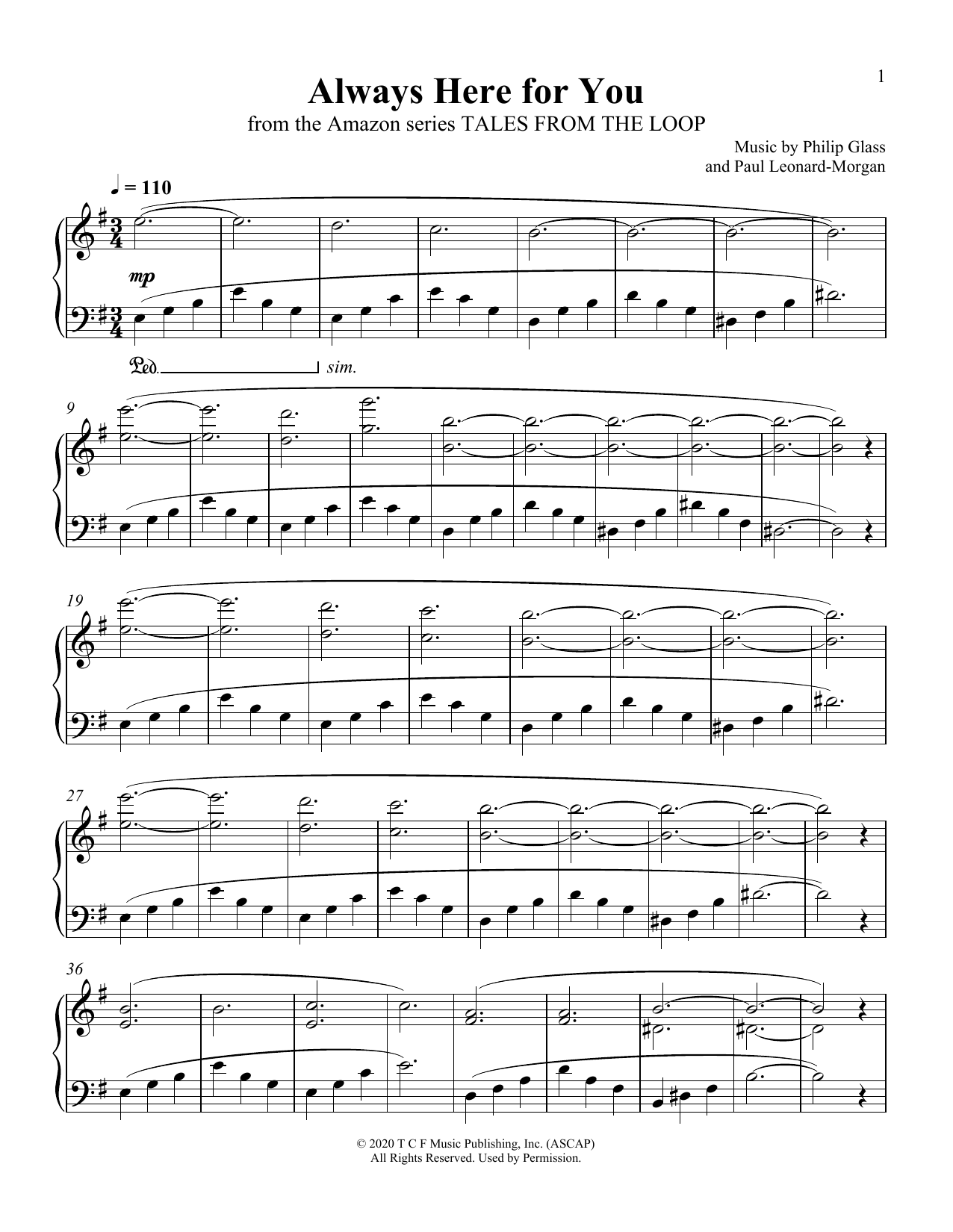 Download Philip Glass and Paul Leonard-Morgan Always Here For You (from Tales From The Loop) Sheet Music and learn how to play Piano Solo PDF digital score in minutes