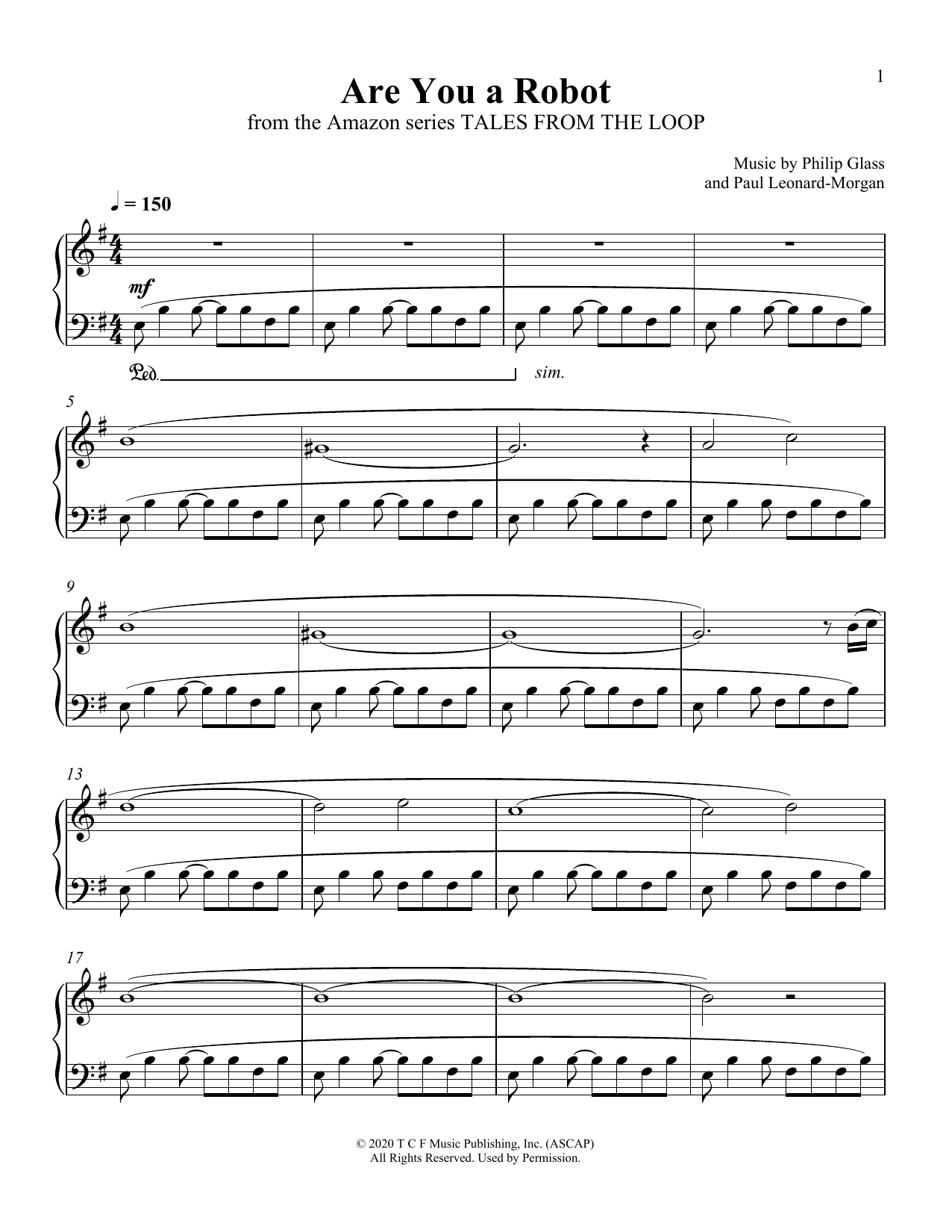 Download Philip Glass and Paul Leonard-Morgan Are You A Robot (from Tales From The Loop) Sheet Music and learn how to play Piano Solo PDF digital score in minutes