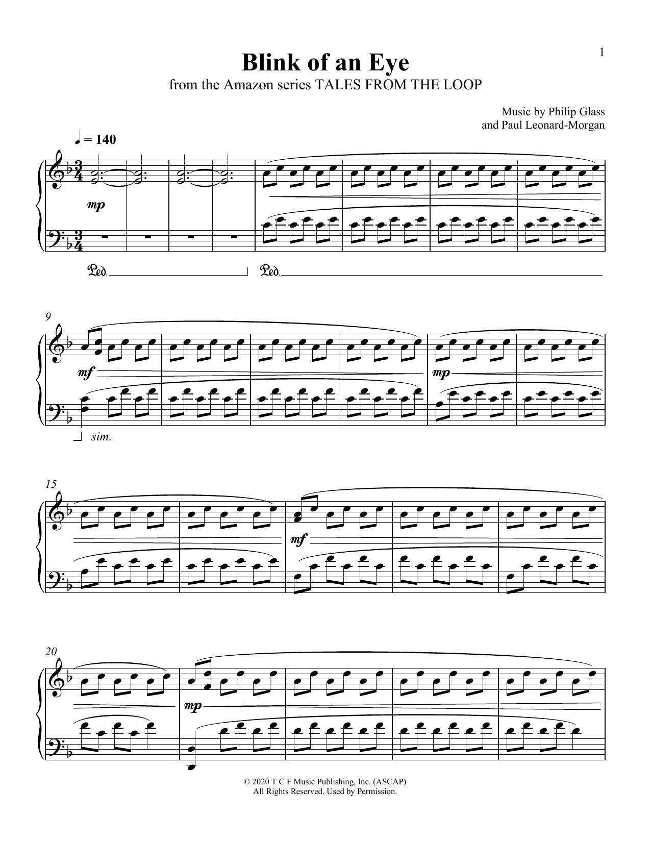 Download Philip Glass and Paul Leonard-Morgan Blink Of An Eye (from Tales From The Loop) Sheet Music and learn how to play Piano Solo PDF digital score in minutes