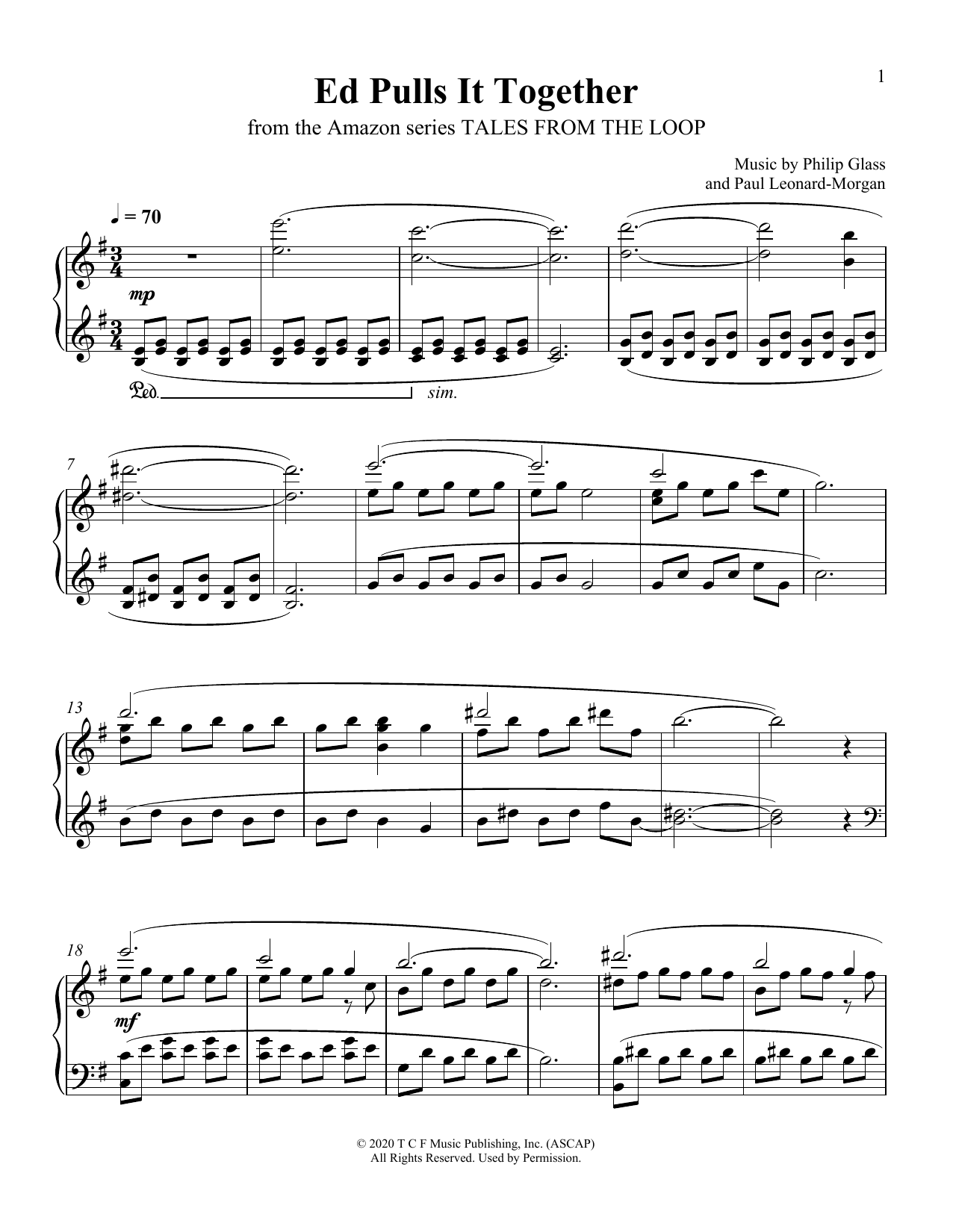 Download Philip Glass and Paul Leonard-Morgan Ed Pulls It Together (from Tales From The Loop) Sheet Music and learn how to play Piano Solo PDF digital score in minutes