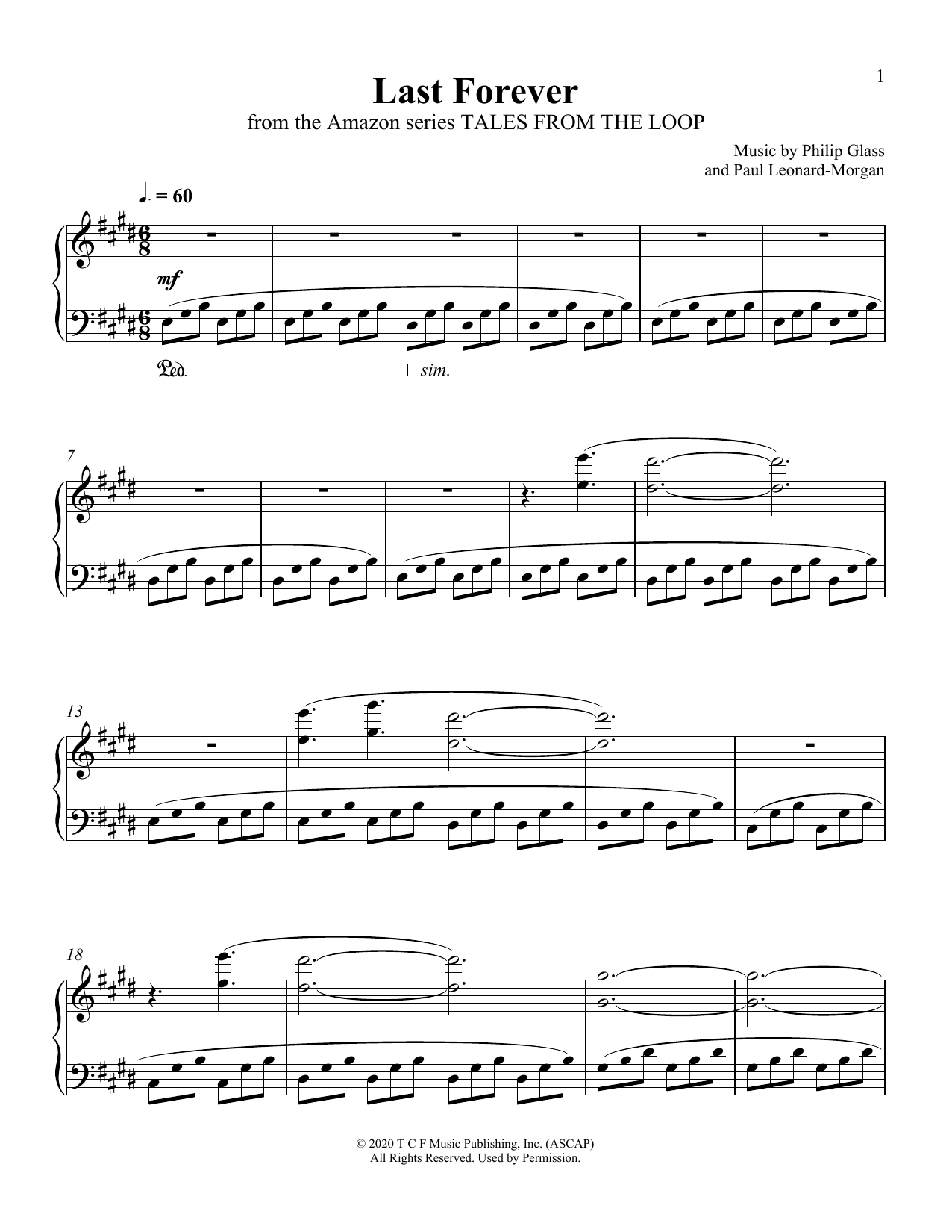 Download Philip Glass and Paul Leonard-Morgan Last Forever (from Tales From The Loop) Sheet Music and learn how to play Piano Solo PDF digital score in minutes