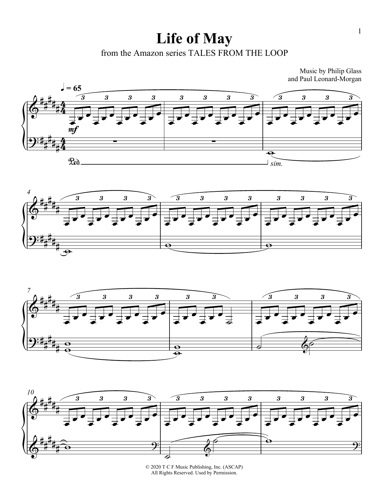 Download Philip Glass and Paul Leonard-Morgan Life Of May (from Tales From The Loop) Sheet Music and learn how to play Piano Solo PDF digital score in minutes