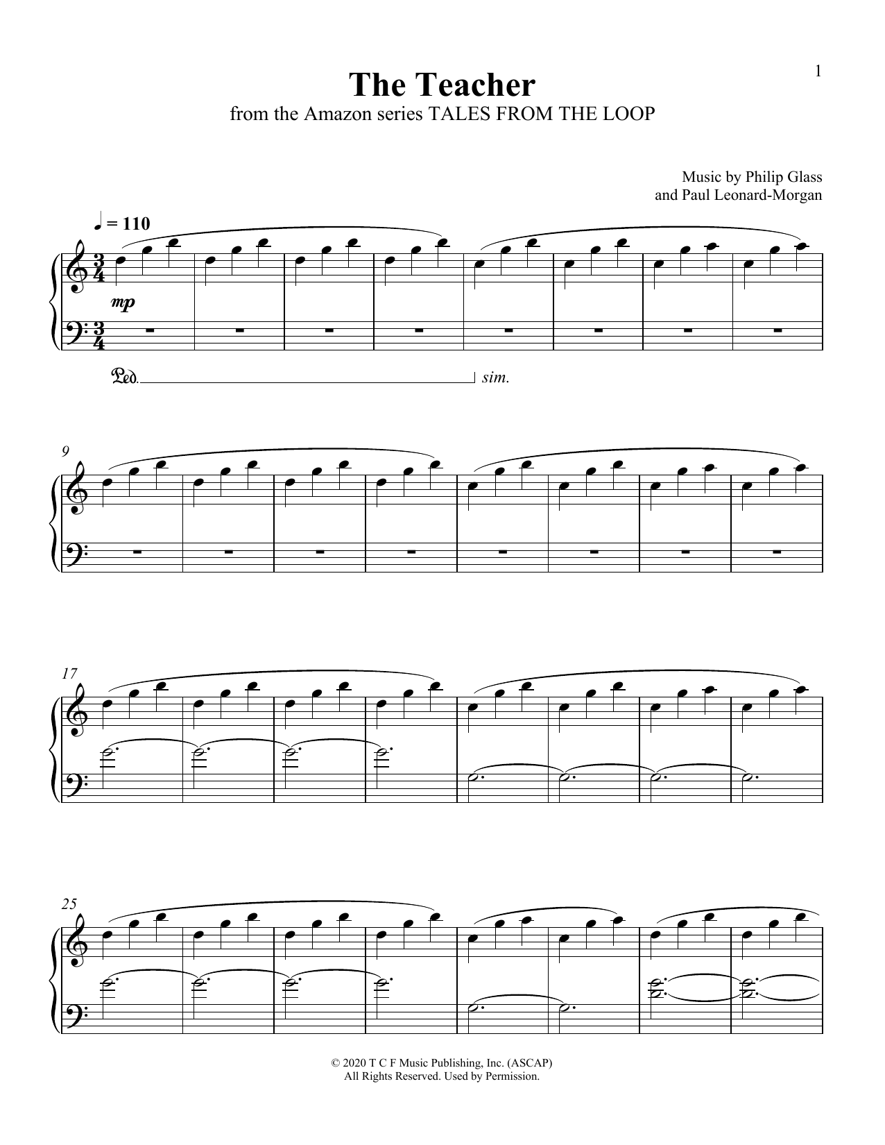 Download Philip Glass and Paul Leonard-Morgan The Teacher (from Tales From The Loop) Sheet Music and learn how to play Piano Solo PDF digital score in minutes
