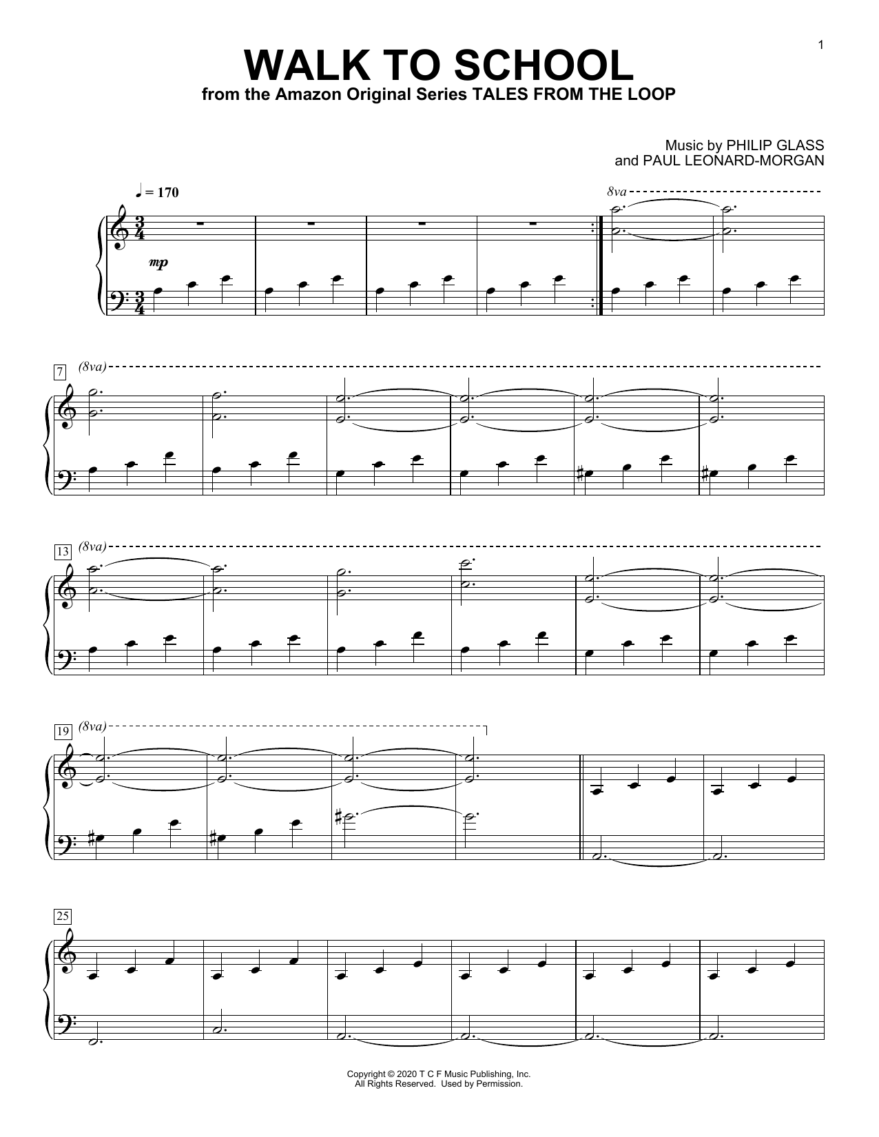 Download Philip Glass and Paul Leonard-Morgan Walk To School (from Tales from the Loop) Sheet Music and learn how to play Piano Solo PDF digital score in minutes