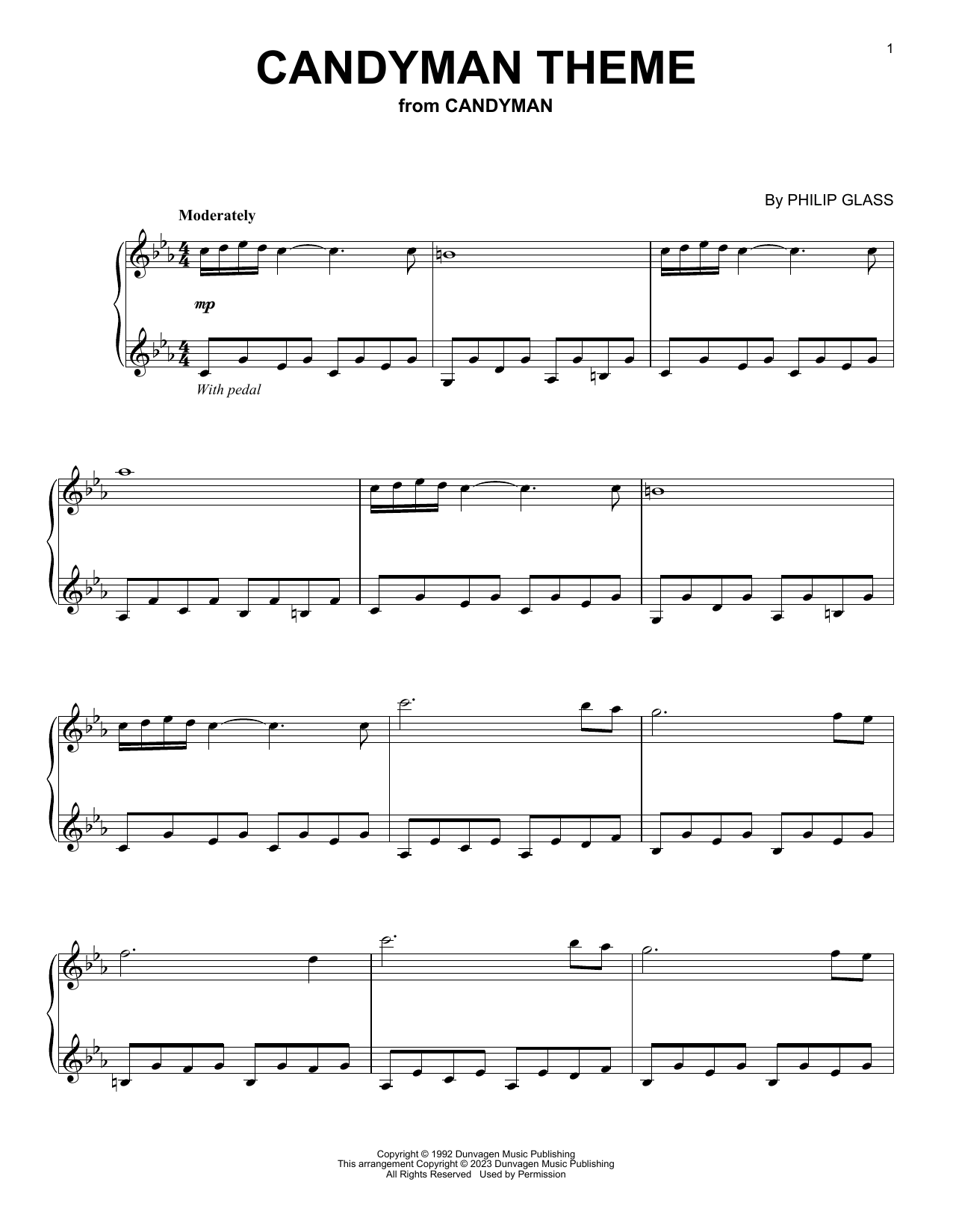 Download Philip Glass Candyman Theme (from Candyman) Sheet Music and learn how to play Piano Solo PDF digital score in minutes