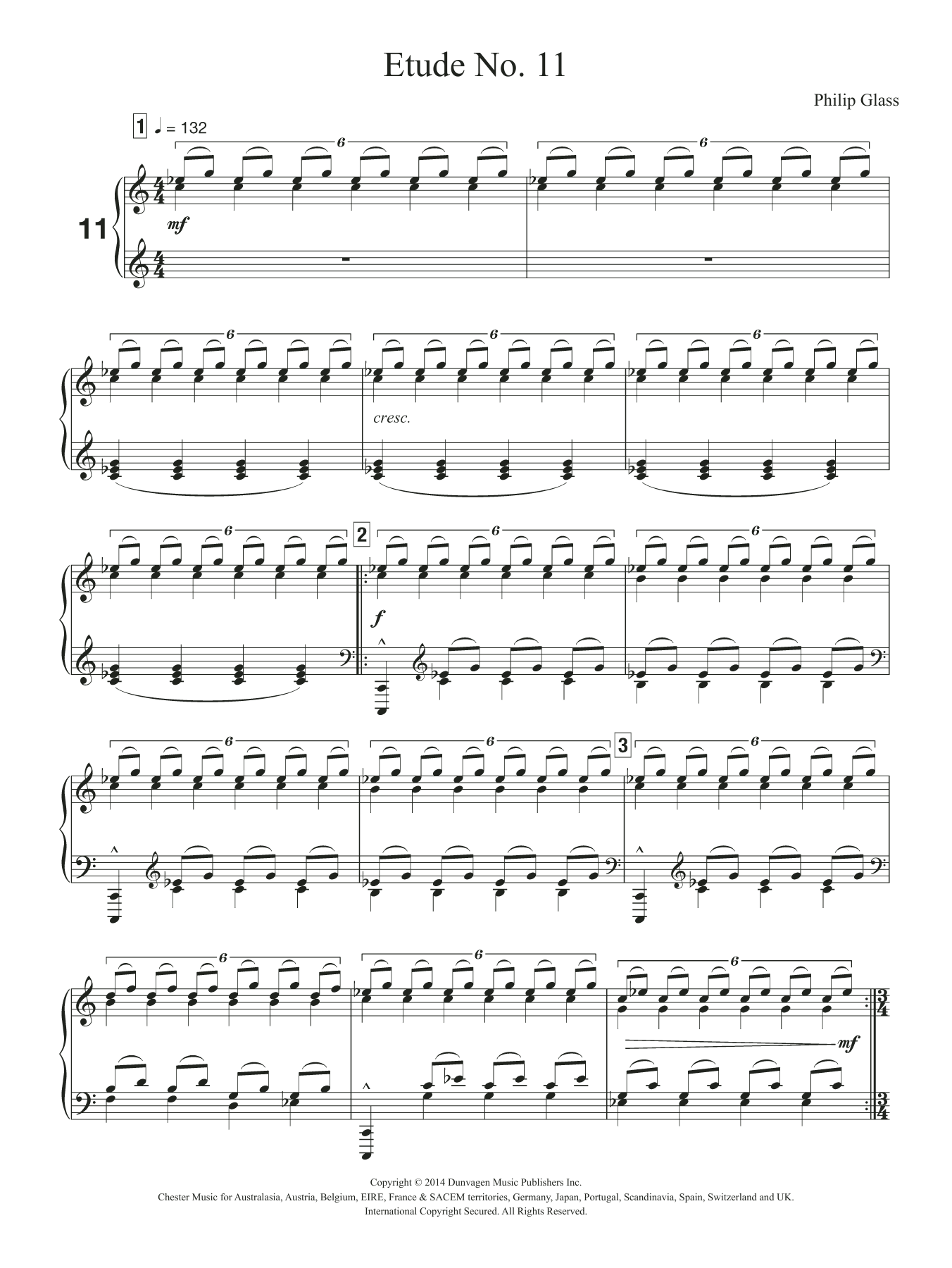 Download Philip Glass Etude No. 11 Sheet Music and learn how to play Piano PDF digital score in minutes
