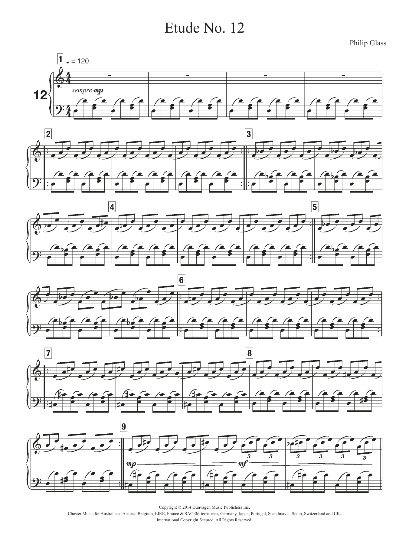 Download Philip Glass Etude No. 12 Sheet Music and learn how to play Piano PDF digital score in minutes