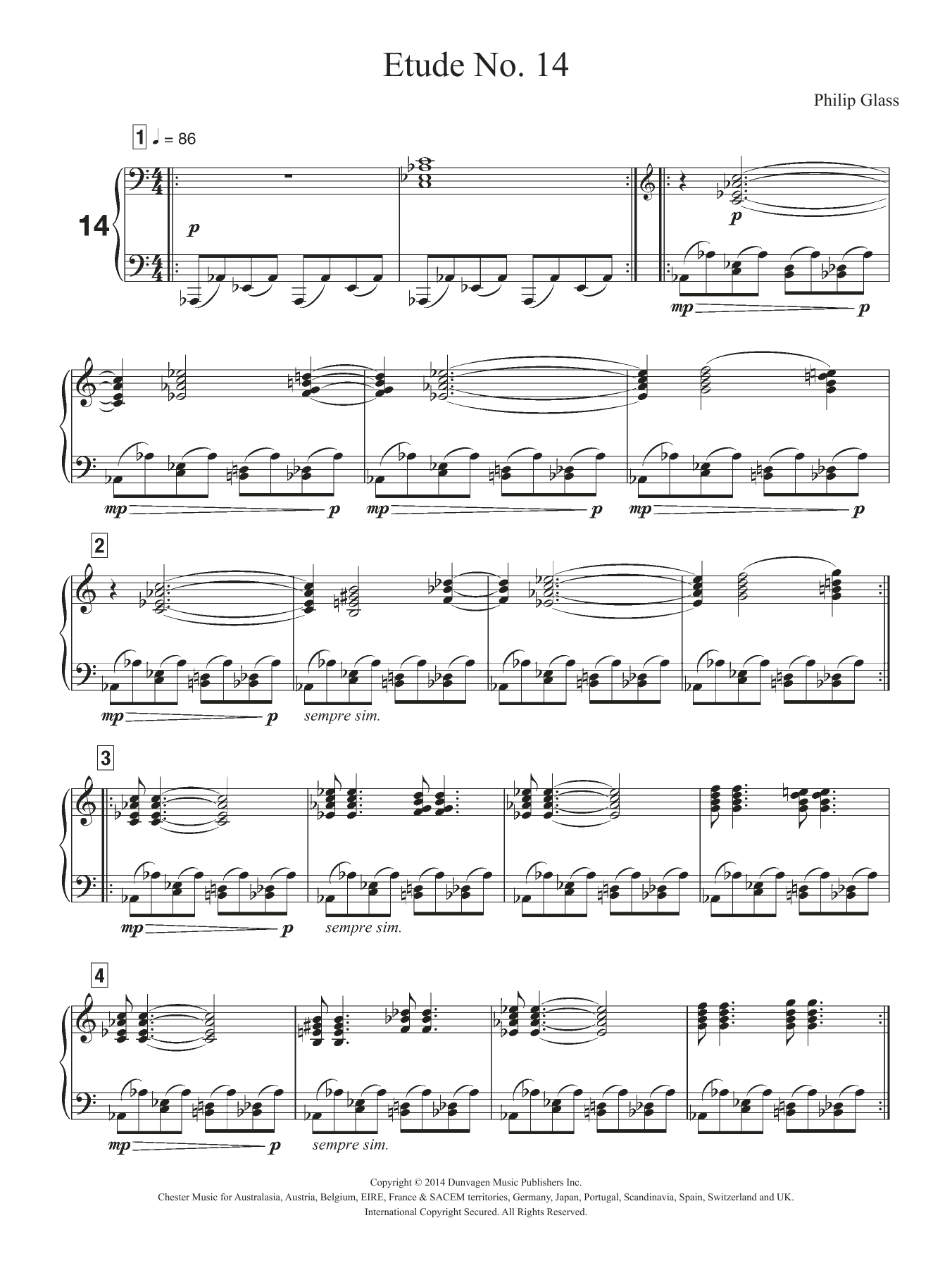 Download Philip Glass Etude No. 14 Sheet Music and learn how to play Piano PDF digital score in minutes