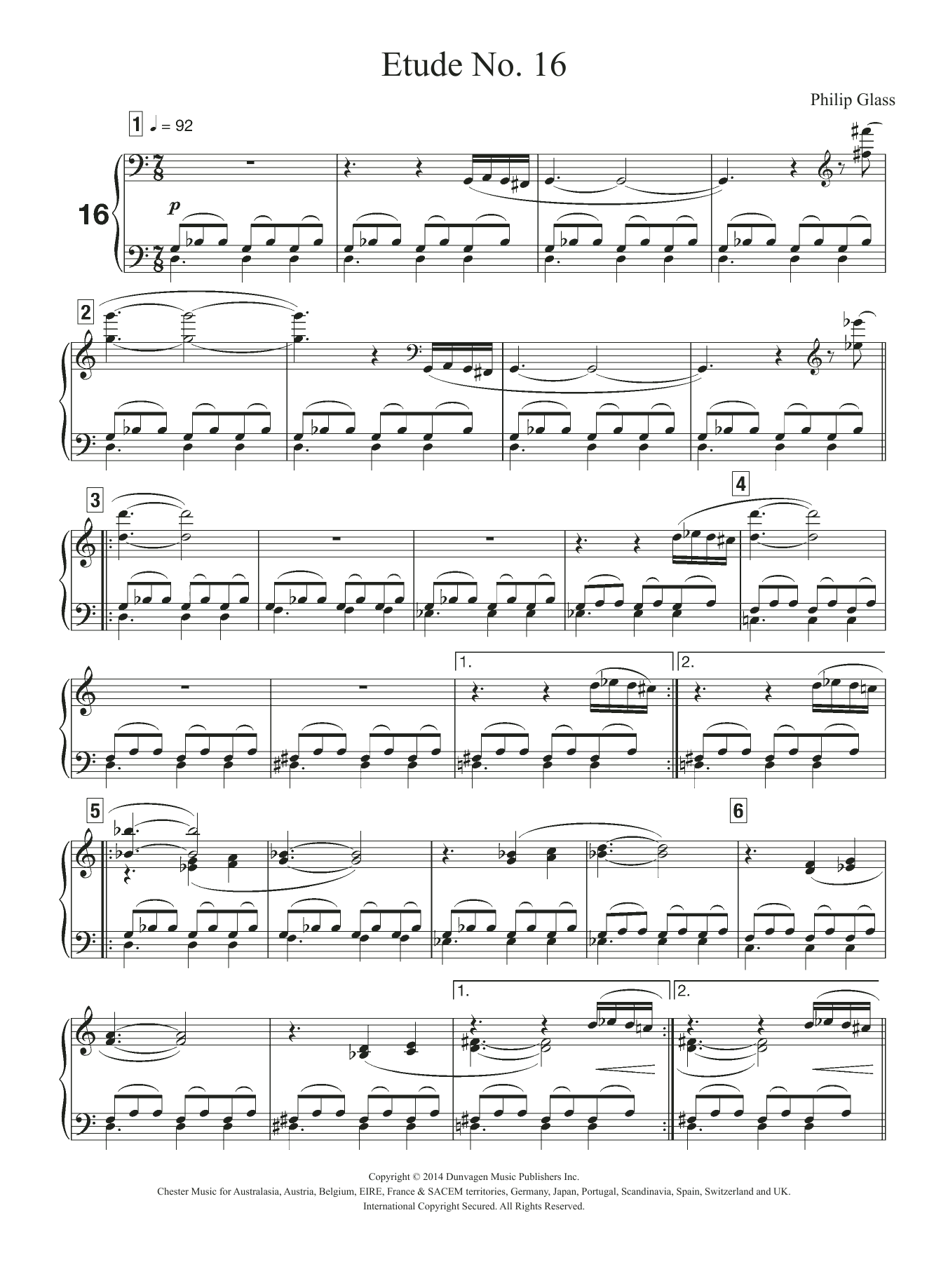 Download Philip Glass Etude No. 16 Sheet Music and learn how to play Piano PDF digital score in minutes