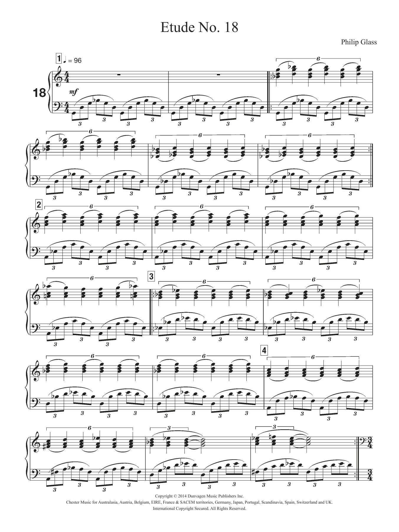 Download Philip Glass Etude No. 18 Sheet Music and learn how to play Piano PDF digital score in minutes