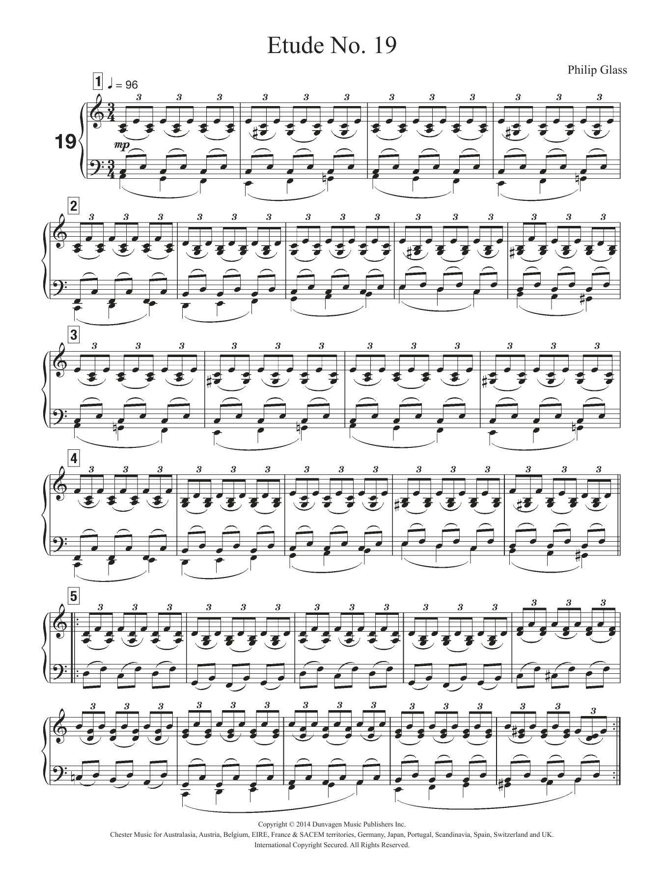 Download Philip Glass Etude No. 19 Sheet Music and learn how to play Piano PDF digital score in minutes