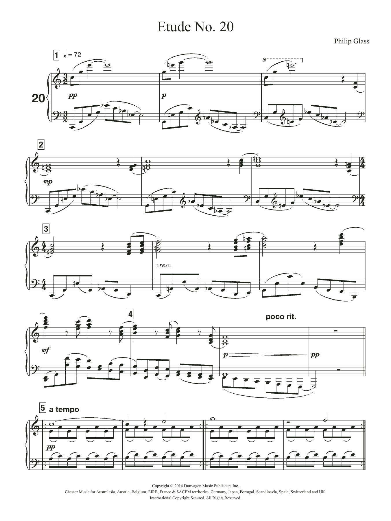 Download Philip Glass Etude No. 20 Sheet Music and learn how to play Piano PDF digital score in minutes