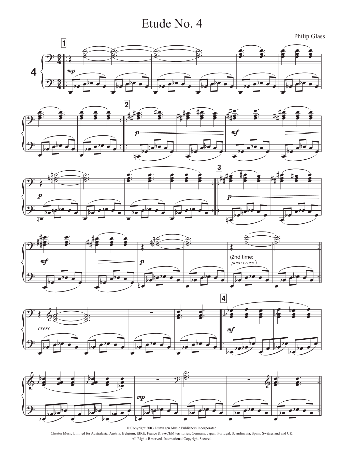 Download Philip Glass Etude No. 4 Sheet Music and learn how to play Piano PDF digital score in minutes