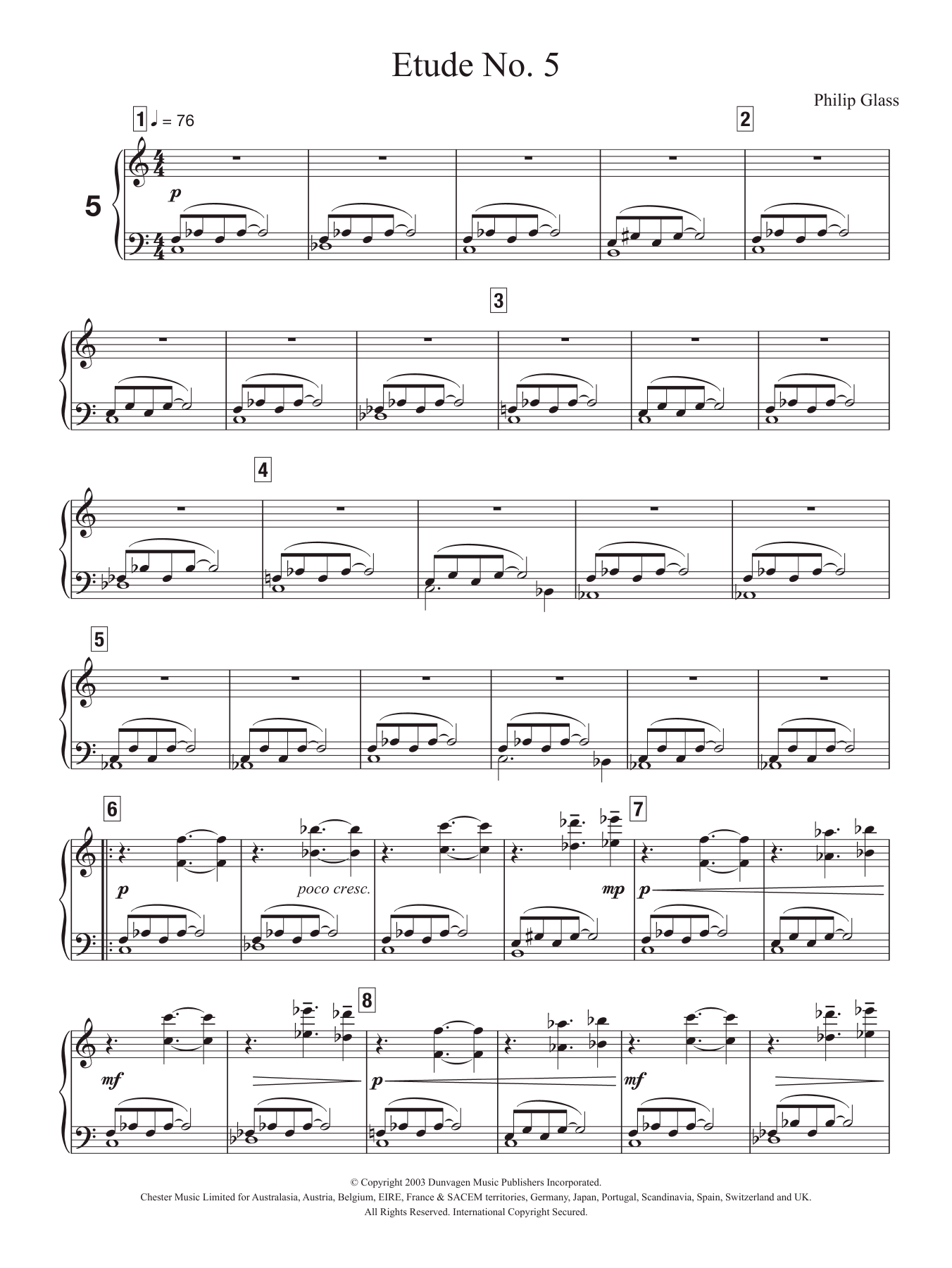 Download Philip Glass Etude No. 5 Sheet Music and learn how to play Piano PDF digital score in minutes