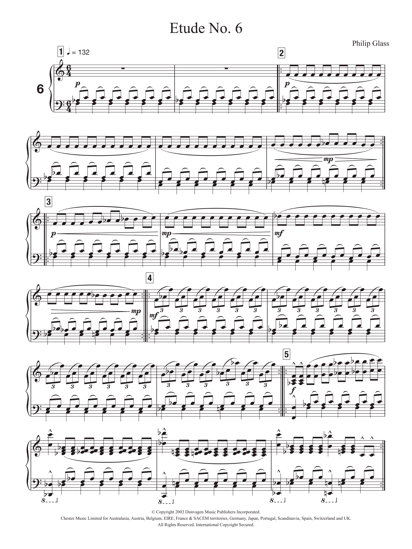 Download Philip Glass Etude No. 6 Sheet Music and learn how to play Piano PDF digital score in minutes
