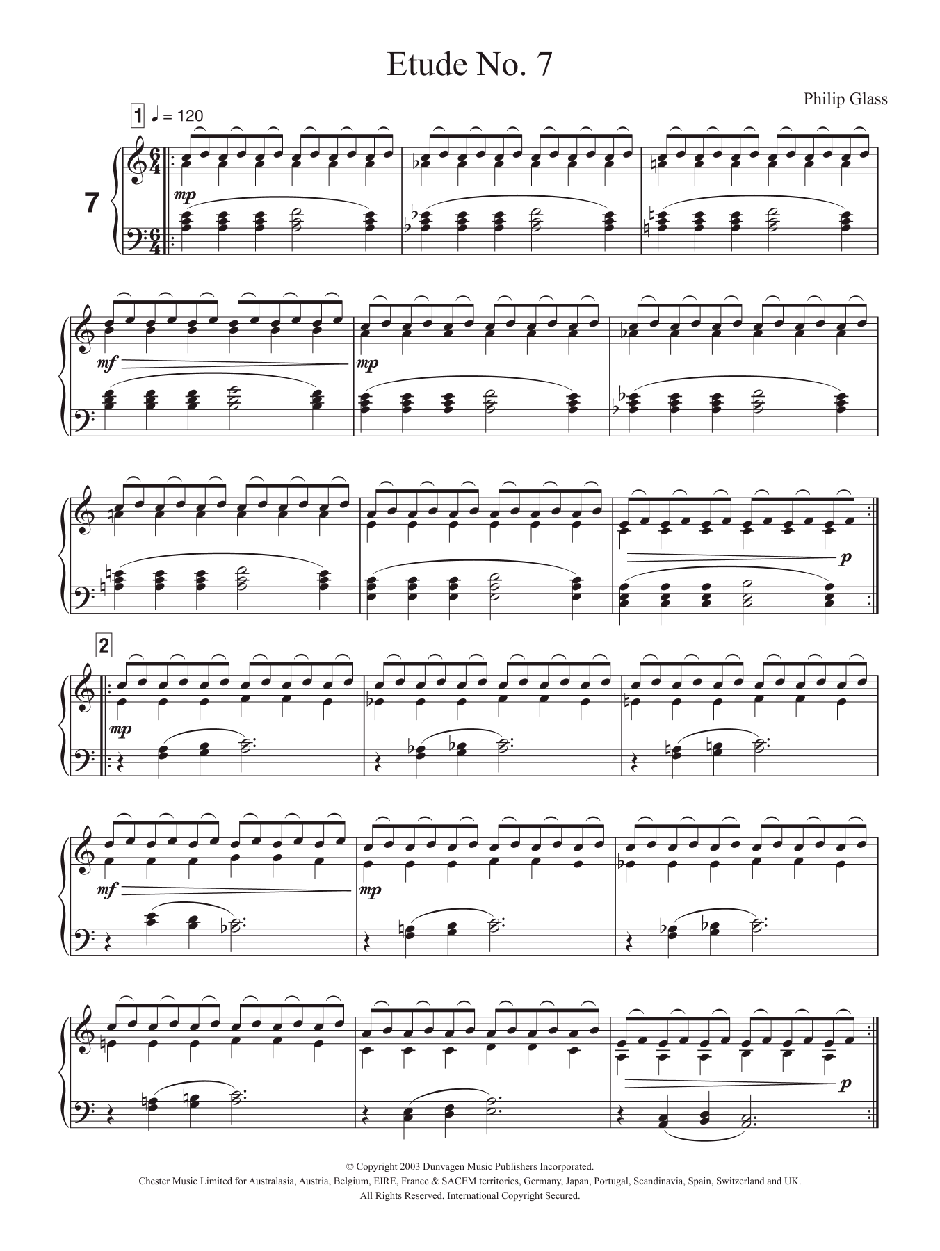Download Philip Glass Etude No. 7 Sheet Music and learn how to play Piano PDF digital score in minutes