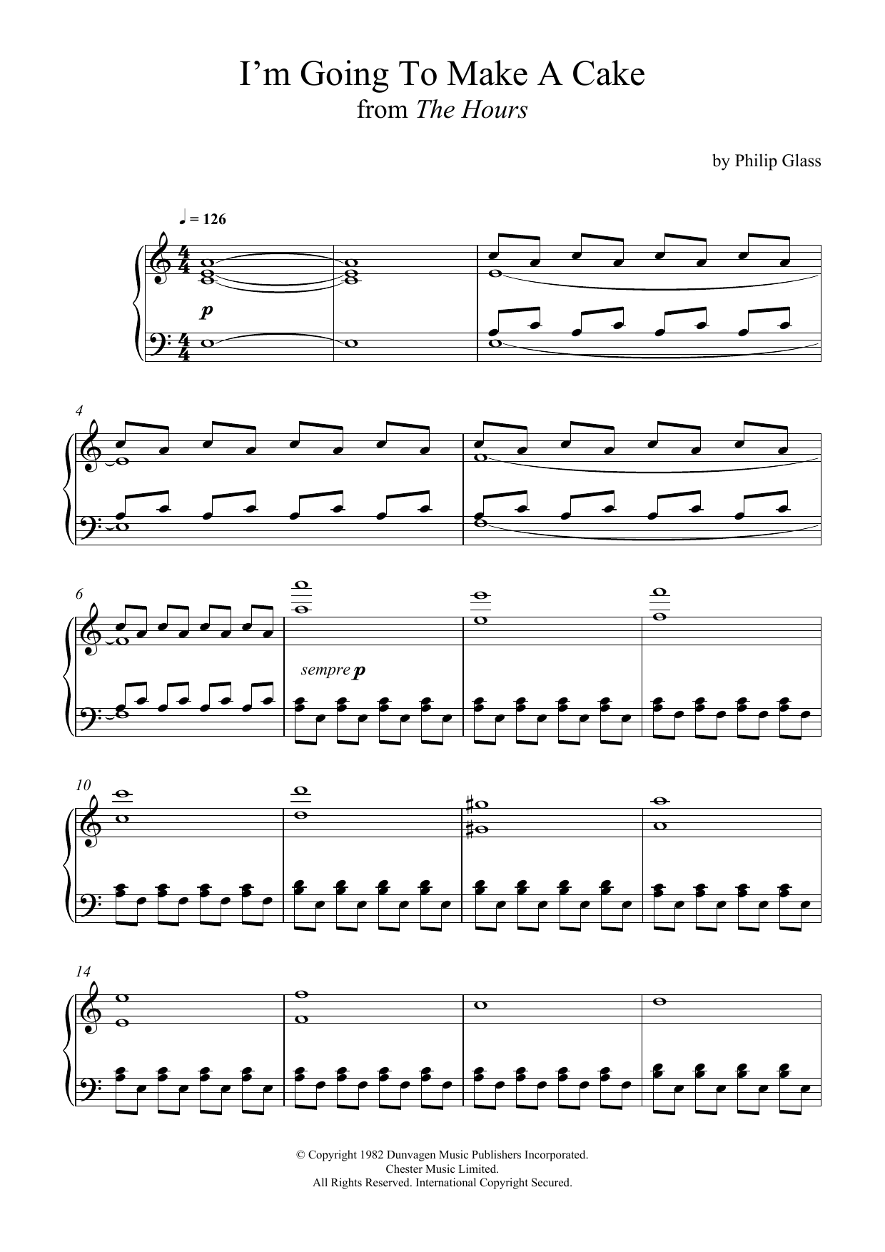 Download Philip Glass I'm Going To Make A Cake (from 'The Hours') Sheet Music and learn how to play Piano PDF digital score in minutes