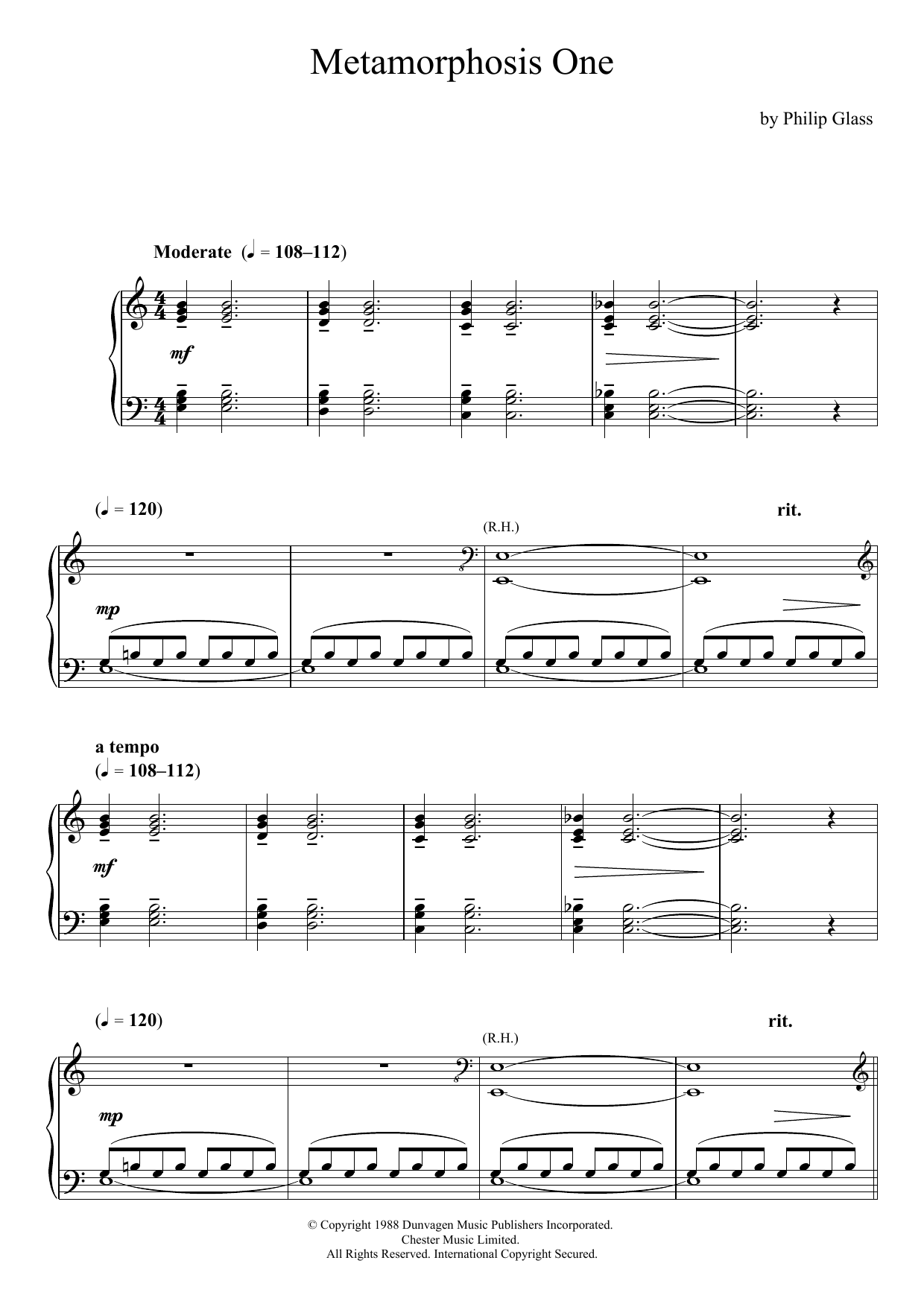 Download Philip Glass Metamorphosis 1-5 (Complete) Sheet Music and learn how to play Piano PDF digital score in minutes