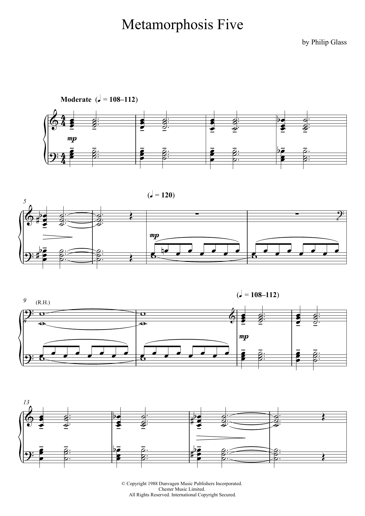 Download Philip Glass Metamorphosis Five Sheet Music and learn how to play Piano PDF digital score in minutes