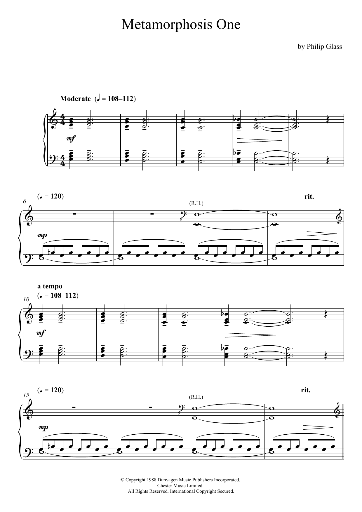 Download Philip Glass Metamorphosis One Sheet Music and learn how to play Piano PDF digital score in minutes
