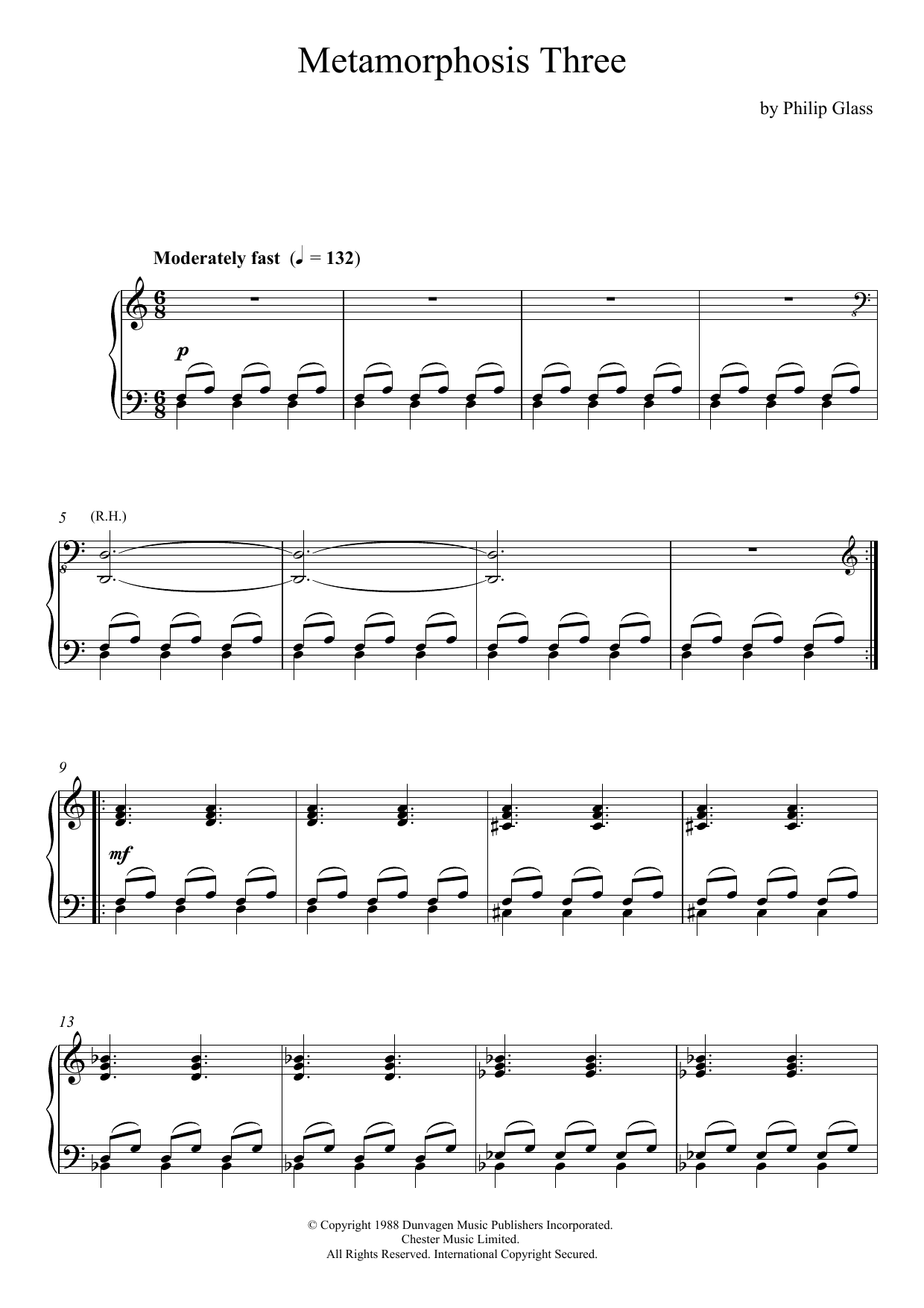 Download Philip Glass Metamorphosis Three Sheet Music and learn how to play Piano PDF digital score in minutes