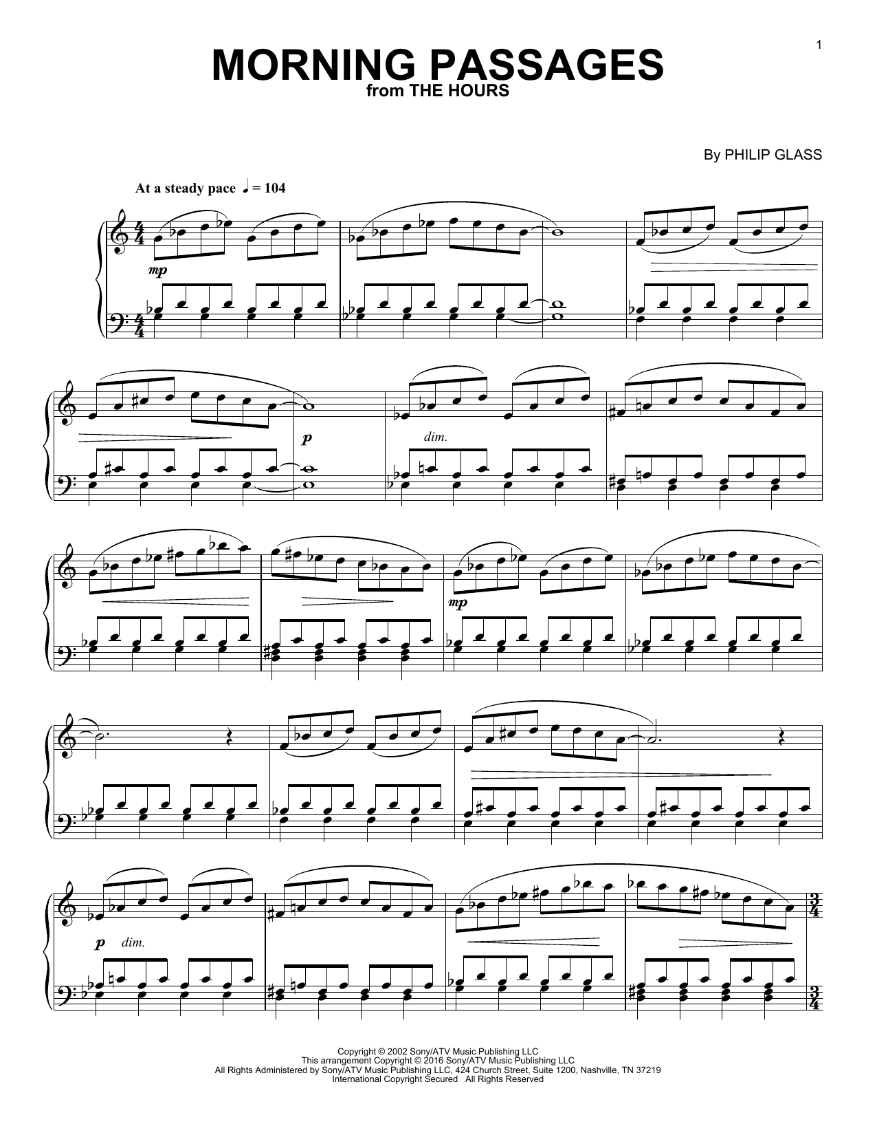 Download Philip Glass Morning Passages Sheet Music and learn how to play Piano PDF digital score in minutes