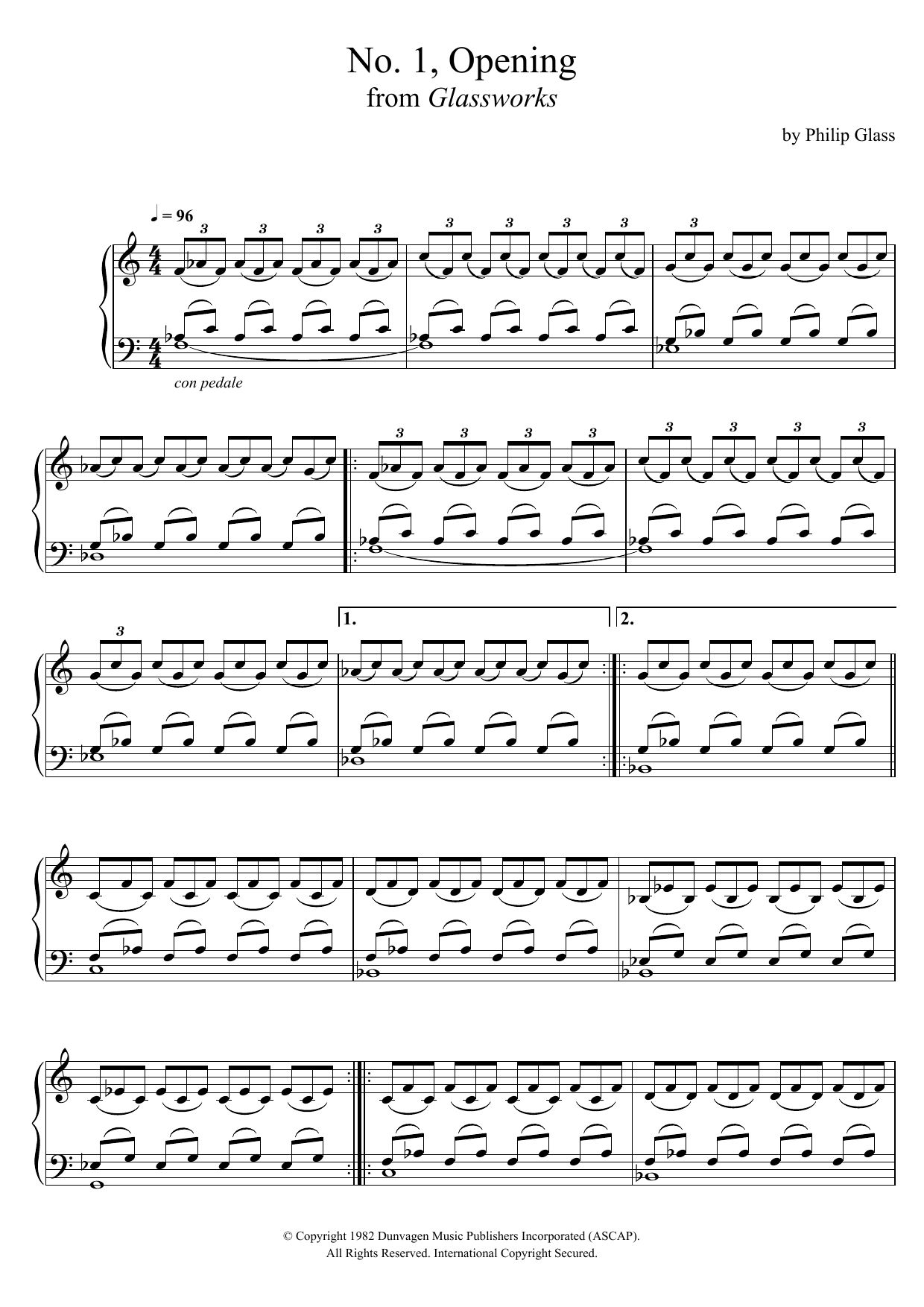 Download Philip Glass Opening (from Glassworks) Sheet Music and learn how to play Piano PDF digital score in minutes