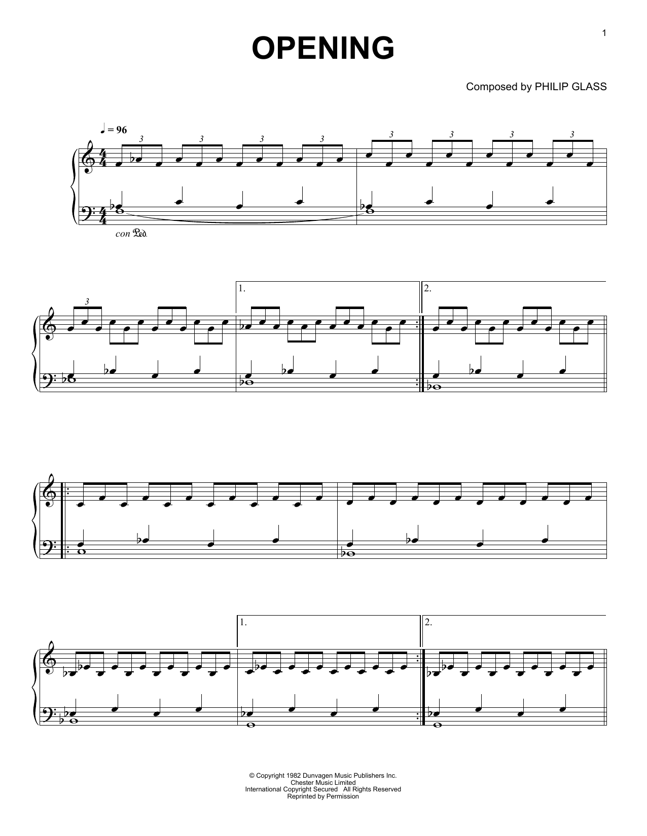 Download Philip Glass Opening Sheet Music and learn how to play Easy Piano PDF digital score in minutes