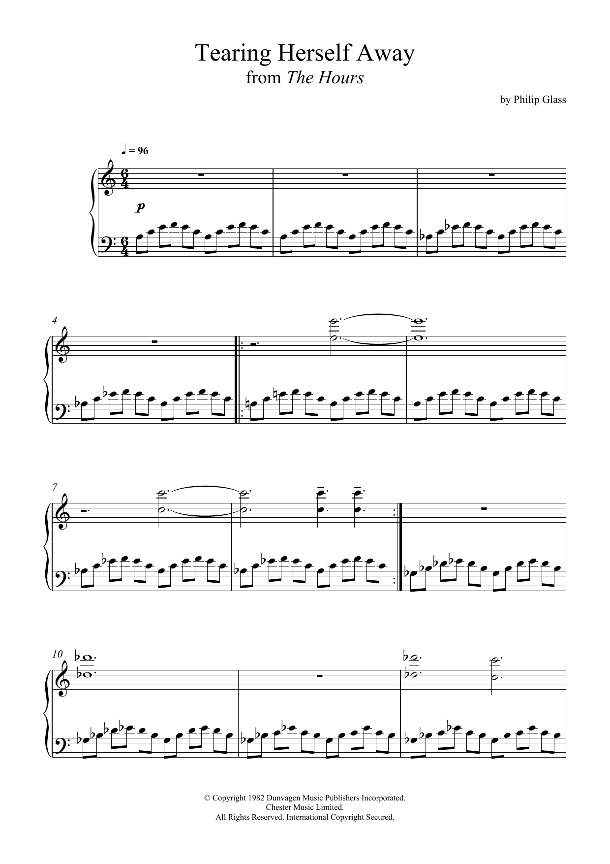 Download Philip Glass Tearing Herself Away (from 'The Hours') Sheet Music and learn how to play Piano PDF digital score in minutes