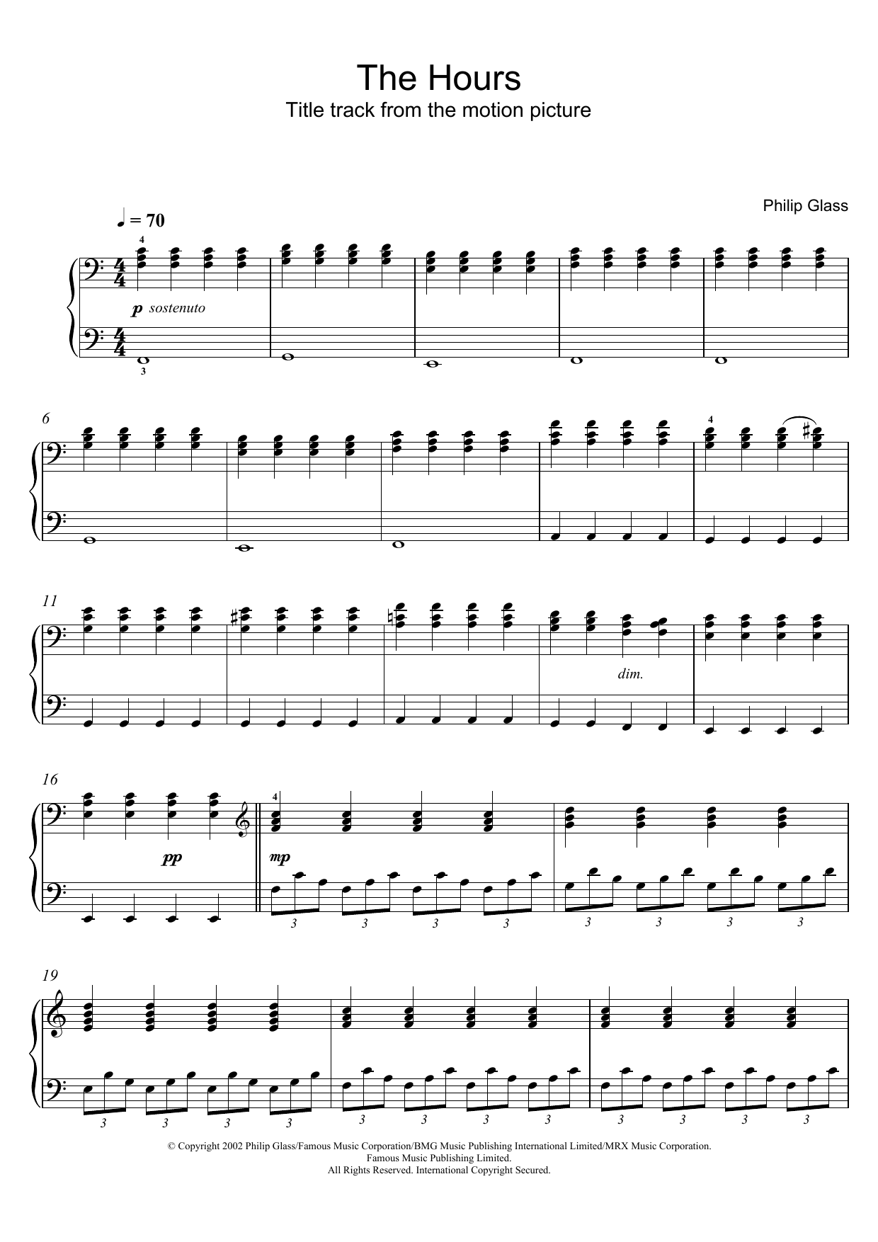 Download Philip Glass The Hours Sheet Music and learn how to play Piano PDF digital score in minutes