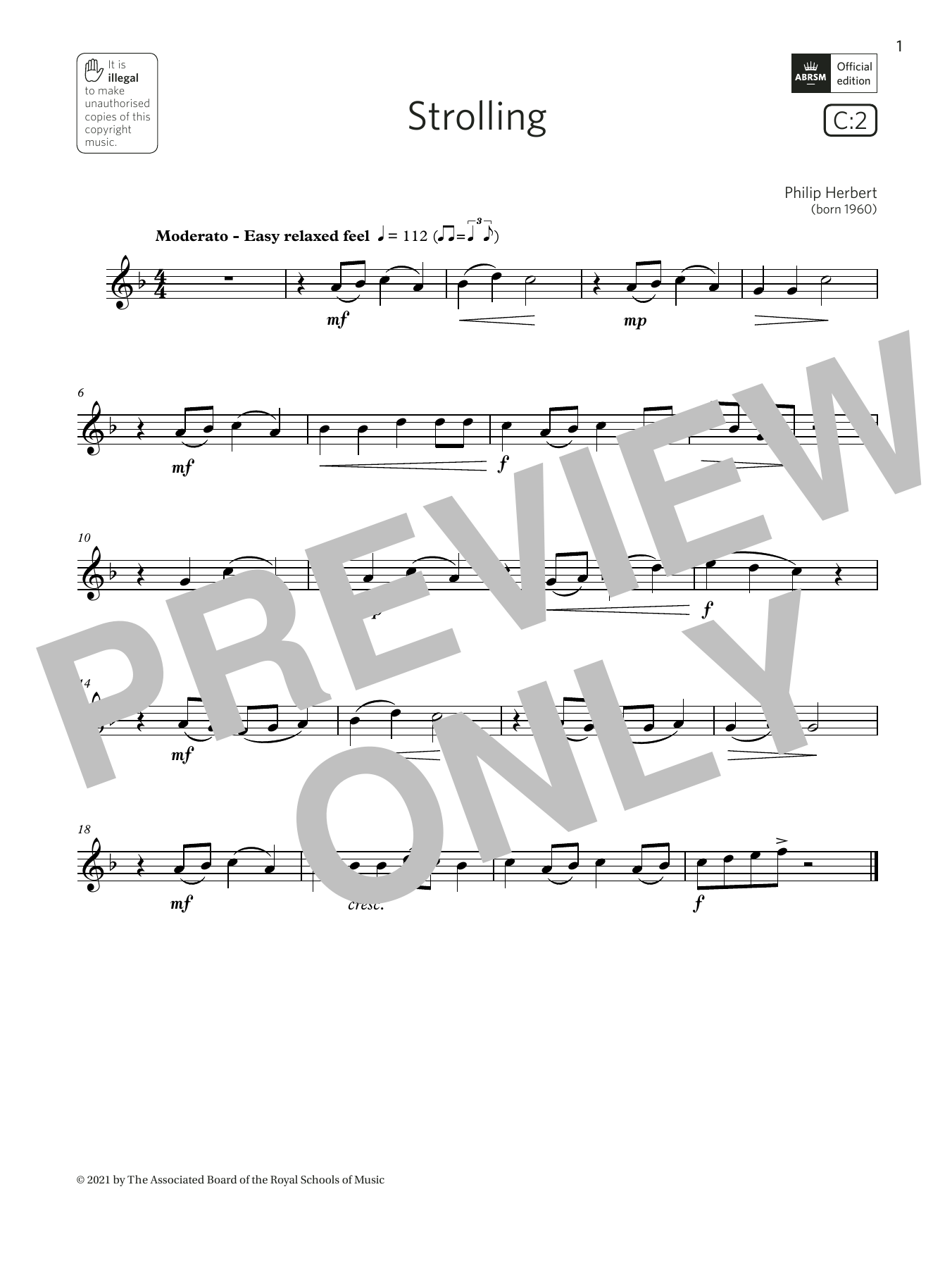 Download Philip Herbert Strolling (Grade 1 List C2 from the ABRSM Saxophone syllabus from 2022) Sheet Music and learn how to play Alto Sax Solo PDF digital score in minutes