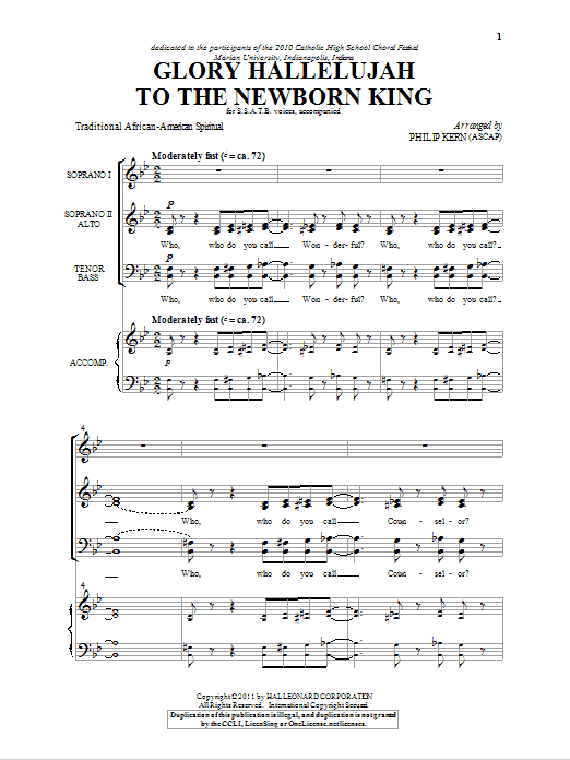 Download Traditional Spiritual Glory Hallelujah To The Newborn King (arr. Philip Kern) Sheet Music and learn how to play SATB PDF digital score in minutes
