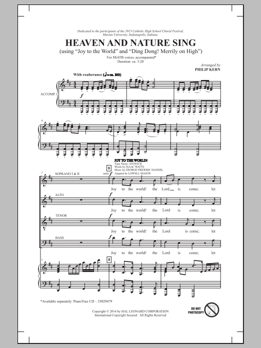 Download Philip Kern Heaven And Nature Sing Sheet Music and learn how to play SATB PDF digital score in minutes