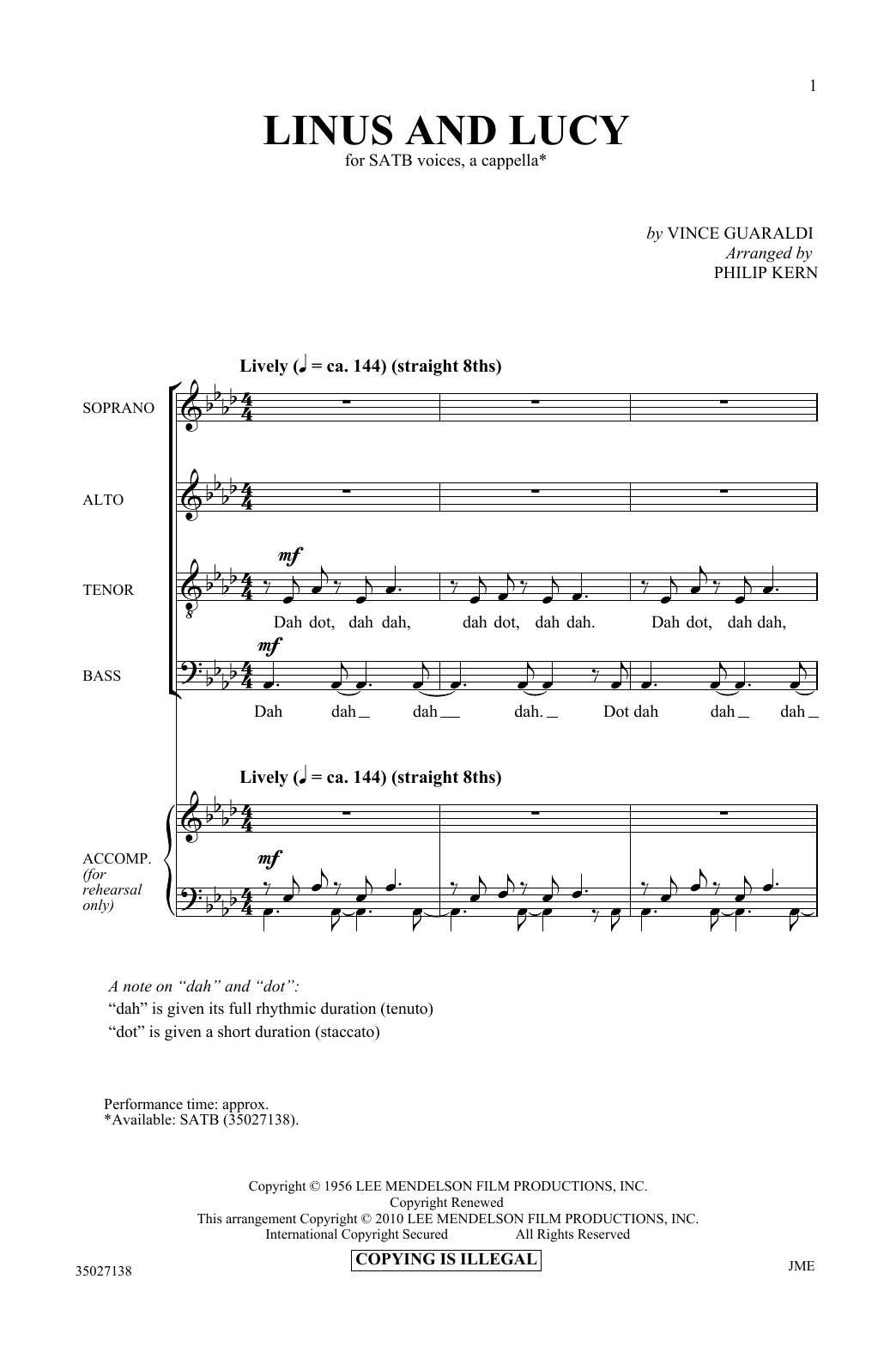 Download Philip Kern Linus And Lucy Sheet Music and learn how to play SATB PDF digital score in minutes