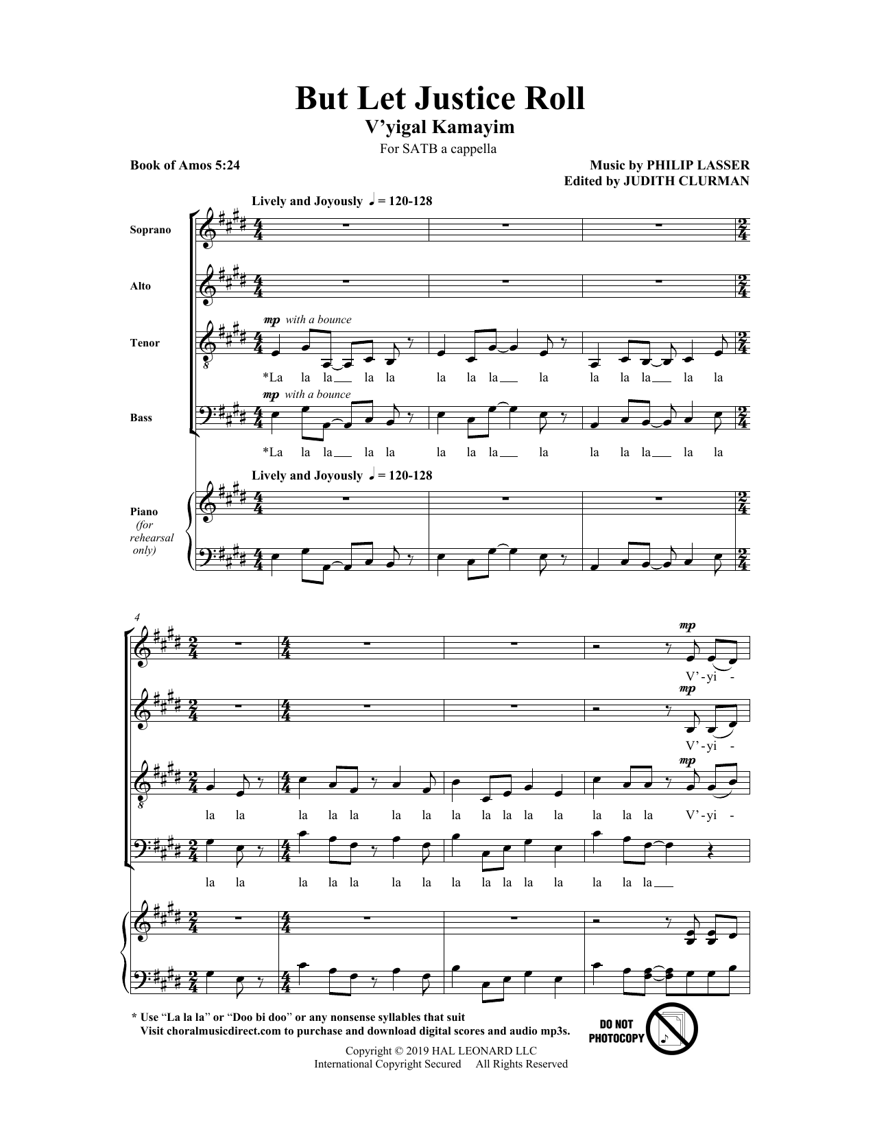 Download Philip Lasser But Let Justice Roll Sheet Music and learn how to play SATB Choir PDF digital score in minutes