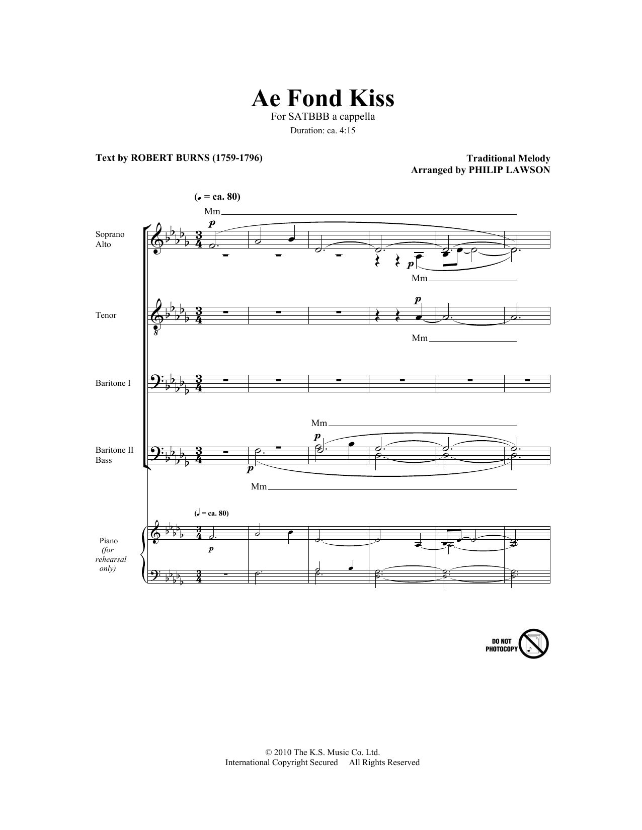 Download Philip Lawson Ae Fond Kiss Sheet Music and learn how to play SATB PDF digital score in minutes
