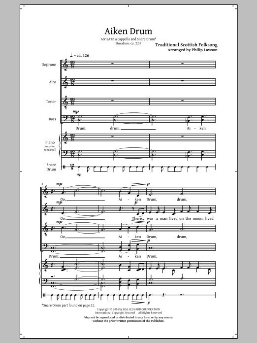 Download Philip Lawson Aiken Drum Sheet Music and learn how to play SATB PDF digital score in minutes