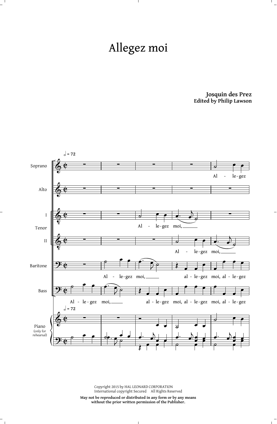 Download Josquin Des Prez Allegez Moi (arr. Philip Lawson) Sheet Music and learn how to play SATB PDF digital score in minutes