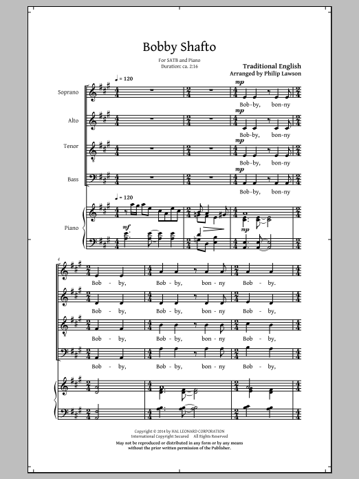 Download Philip Lawson Bobby Shaftoe Sheet Music and learn how to play SATB PDF digital score in minutes